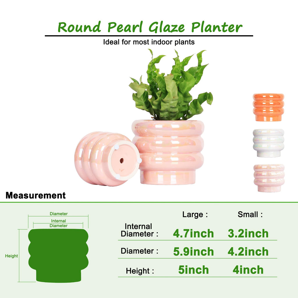 Ceramic Plant Pots for Indoor Plants, Rainbow Pearl Glaze Planter with Planters for Plants with Drainage Hole