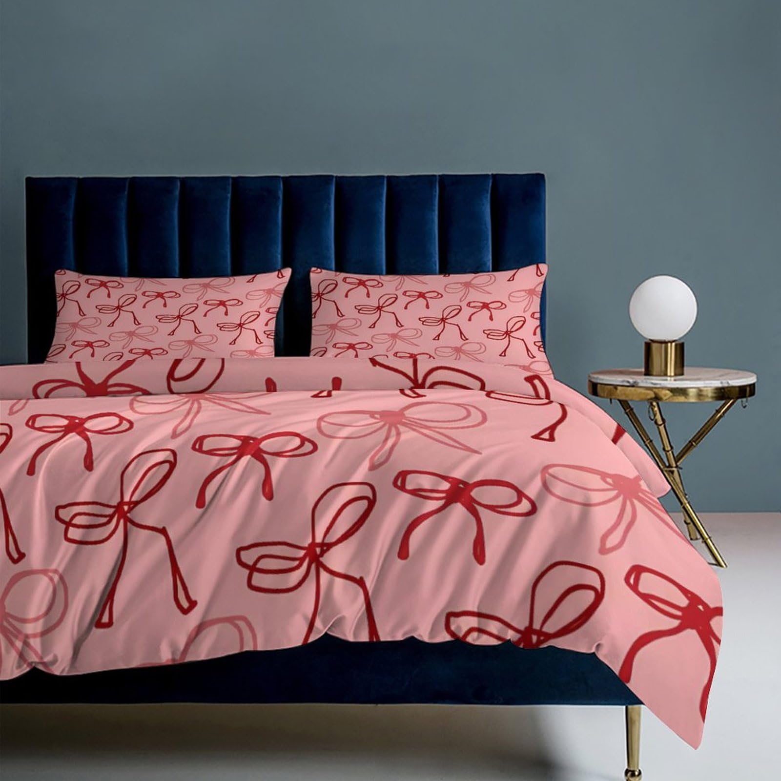 Pink Red Bow Comforter Set Duvet Cover Quilt Cover Set Ultra Soft Bed Cover (1 Duvet Cover+2 Pillowcases)