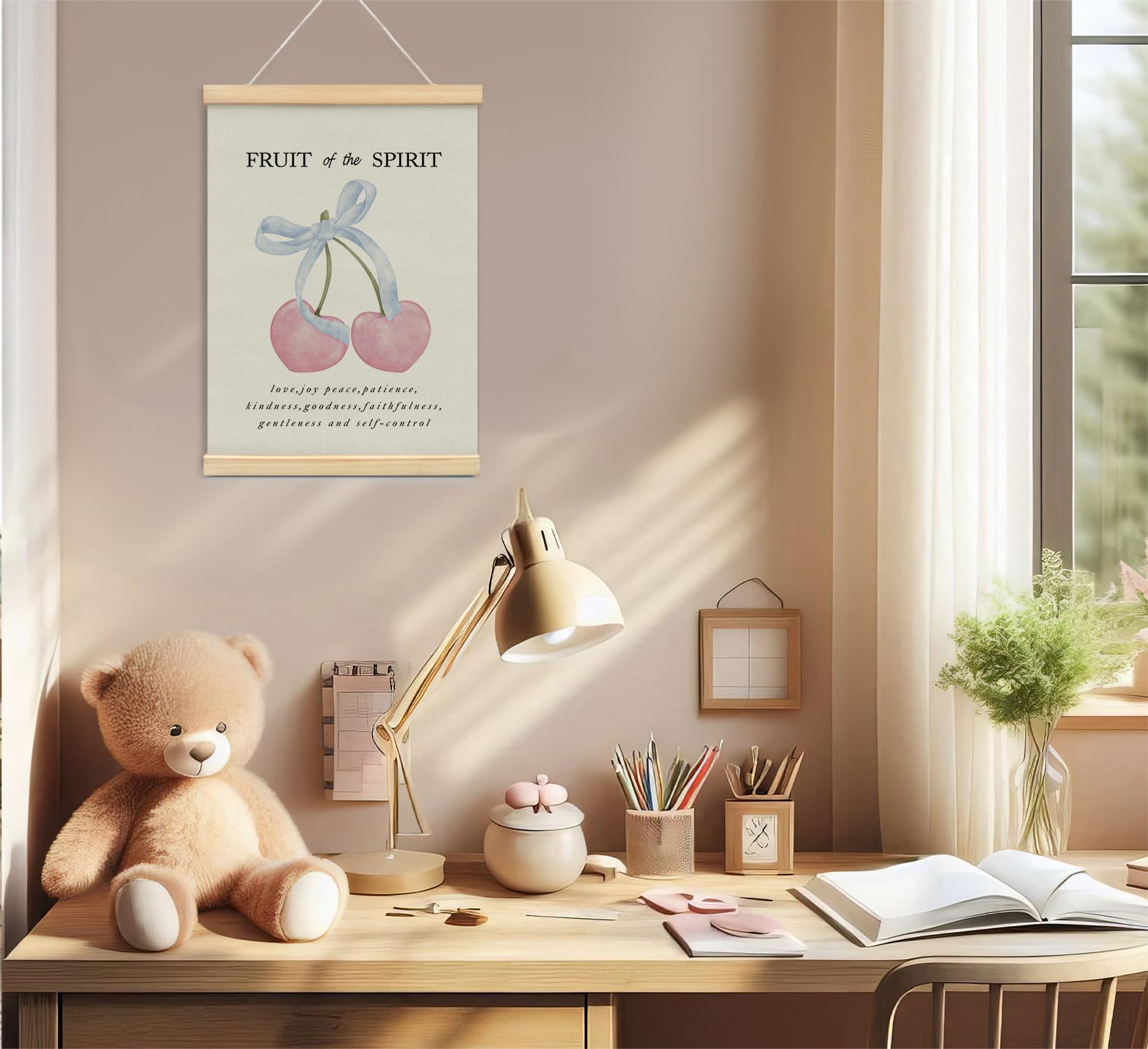 Trendy Bows Pink Coquette Scripture Wall Art Poster Hanger Frame, Christian Bible Verses Posters Wall Art Decor