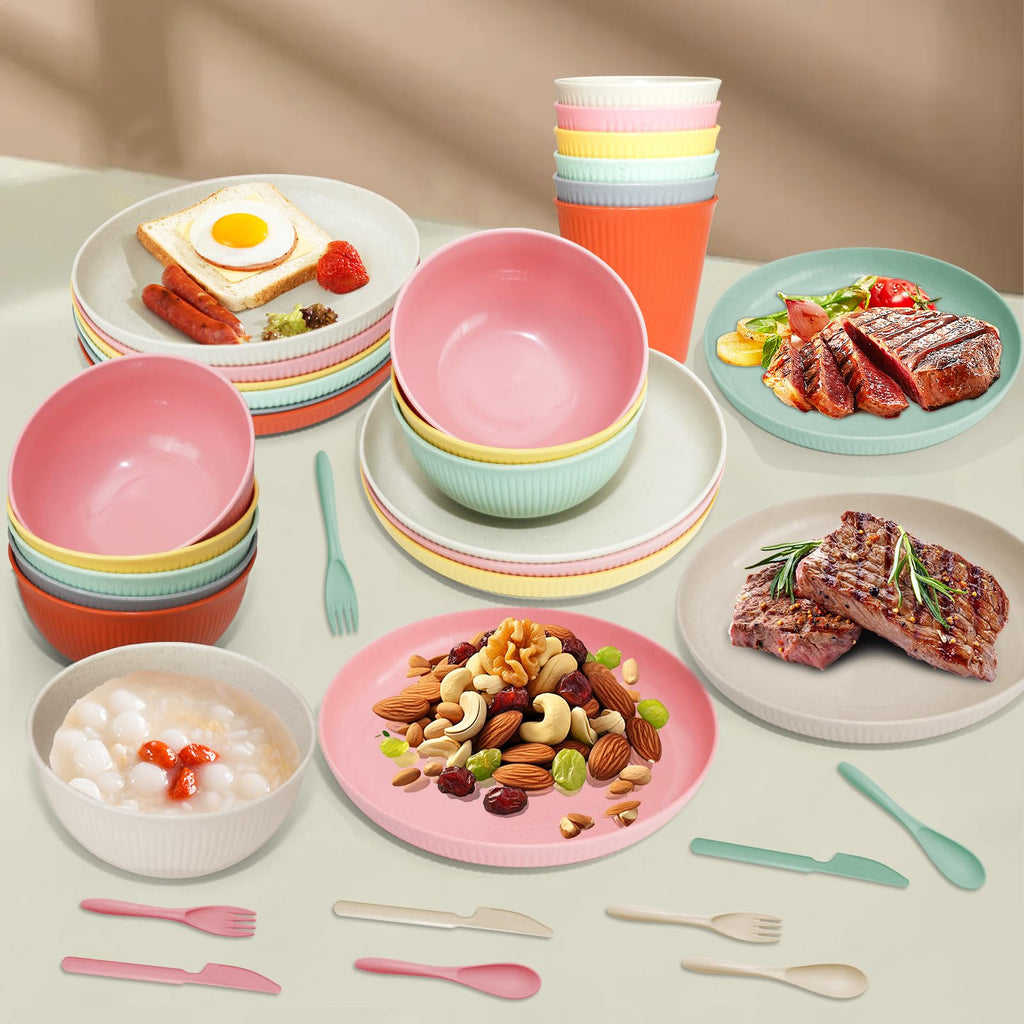 Wheat Straw Dinnerware Sets -36 Piece Unbreakable Dinnerware Sets for 6, Wheat Straw Plates and Bowls Set, Lightweight