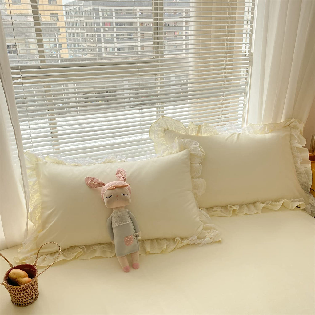 Chic Ruffle Lace Polyester Duvet Cover Set - Bedding-2 Piece Twin Duvet Cover with Zipper Closure - Ultra Soft and Light Weight