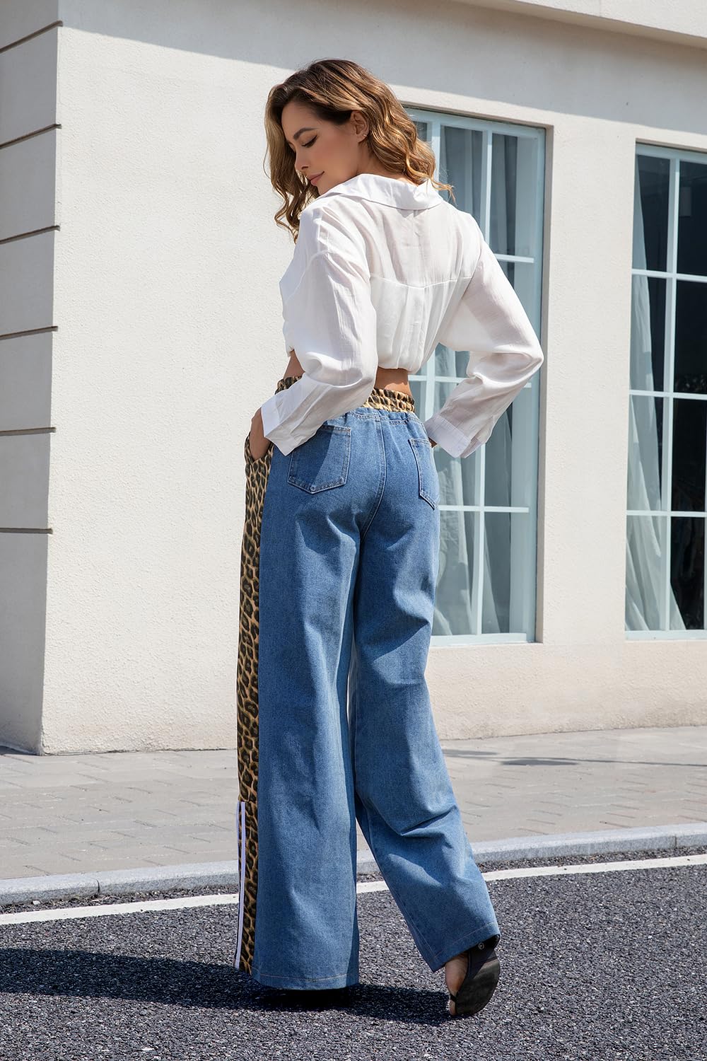 Womens High Waisted Jeans Cheetah Print Pants Wide Leg Jeans Leopard Pants Straight Leg Women Baggy Jeans Y2k