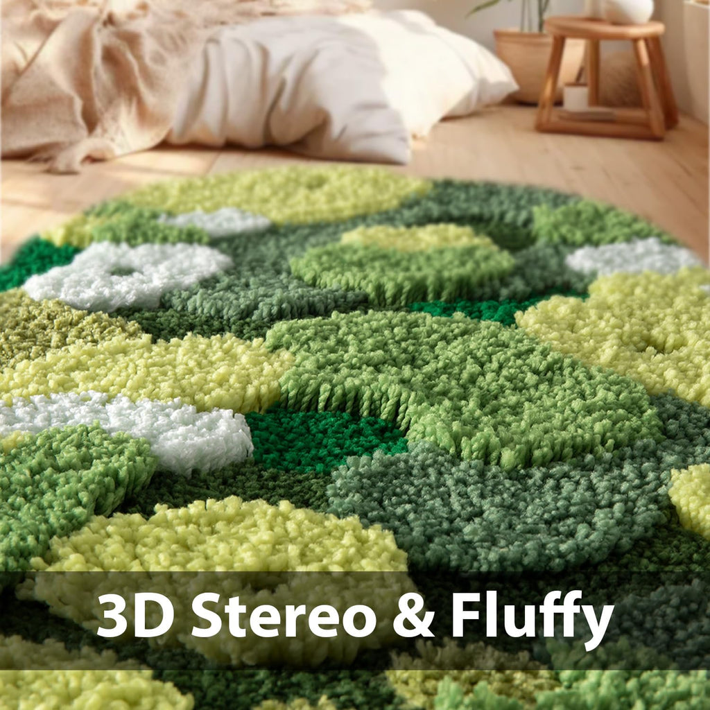Green Moss Bathroom Rugs Bath Mat Non Slip, Ultra Soft Absorbent Aesthetic Decor Shaggy Tufted Flower Long Bath Rugs