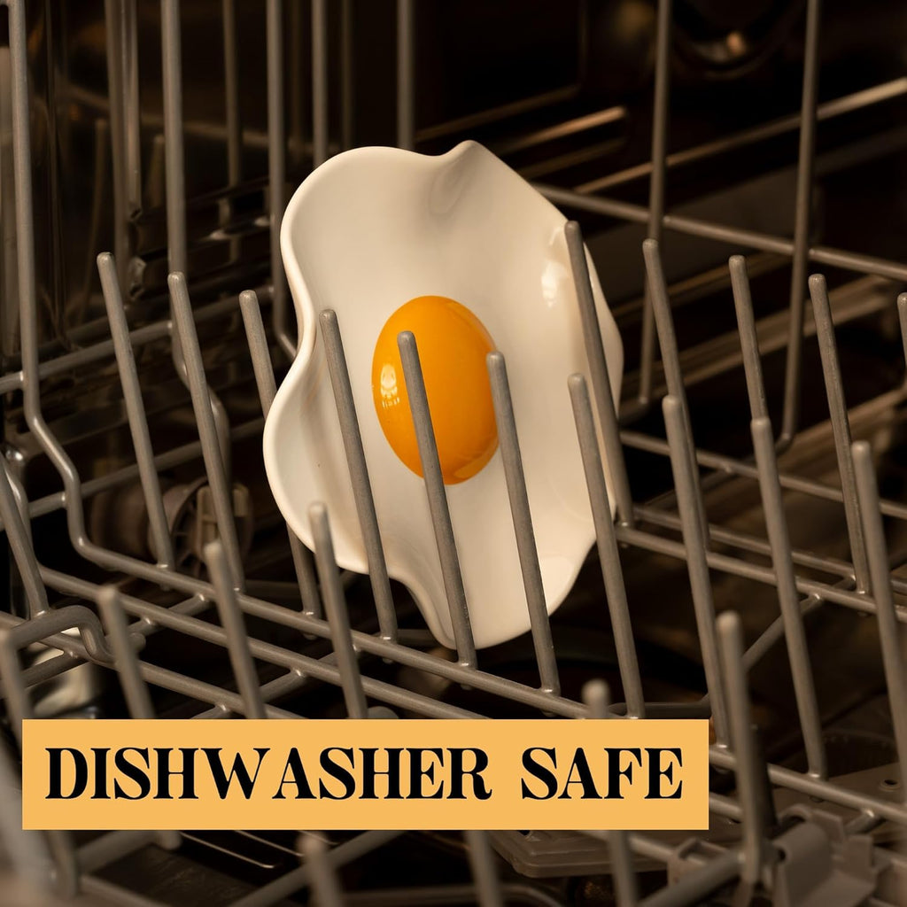 Fried Egg Ceramic Spoon Rest for stove top and kitchen counter | Large and Dishwasher-Safe Sponge Holder