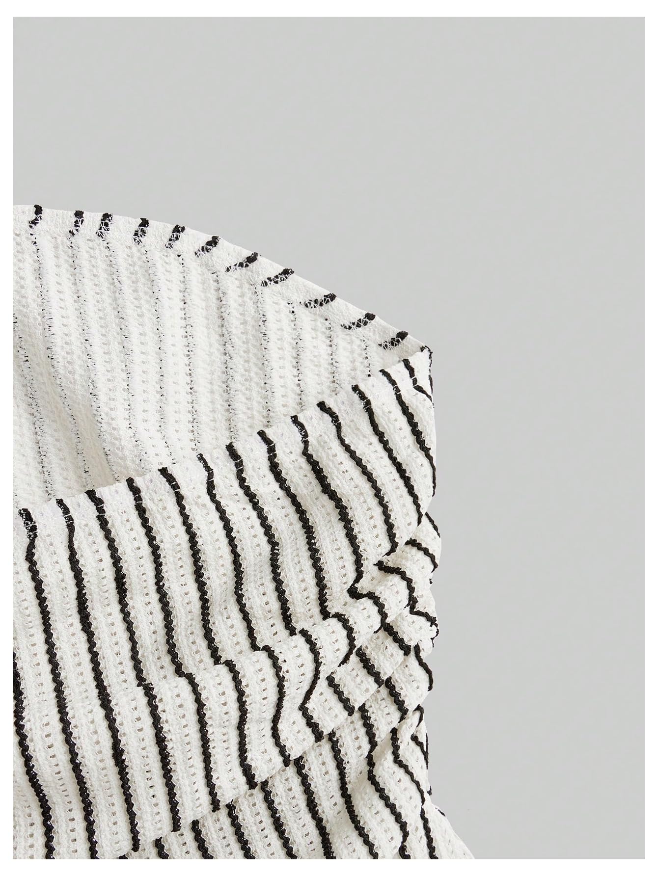 Women's Striped Print Bandeau Ruched Asymmetrical Hem Strapless Tube Top