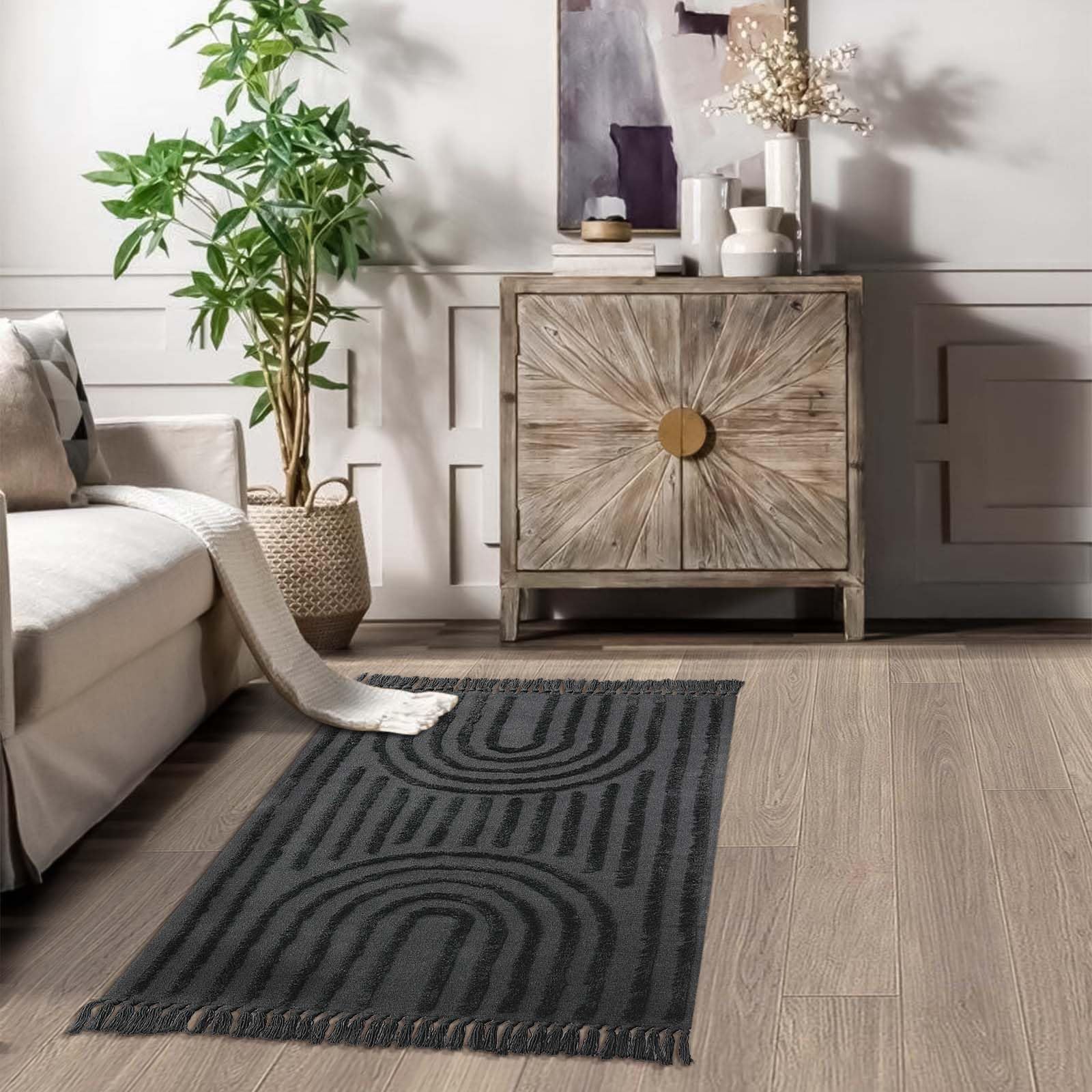 Washable Kitchen Runner Rug - Hand-Woven Bathroom Runner Rug with Tassels, Terracotta Entryway Runner Rug, Tufted Rainbow Bedroom Rug Runner, Hallway Rug for Laundry/Living Room