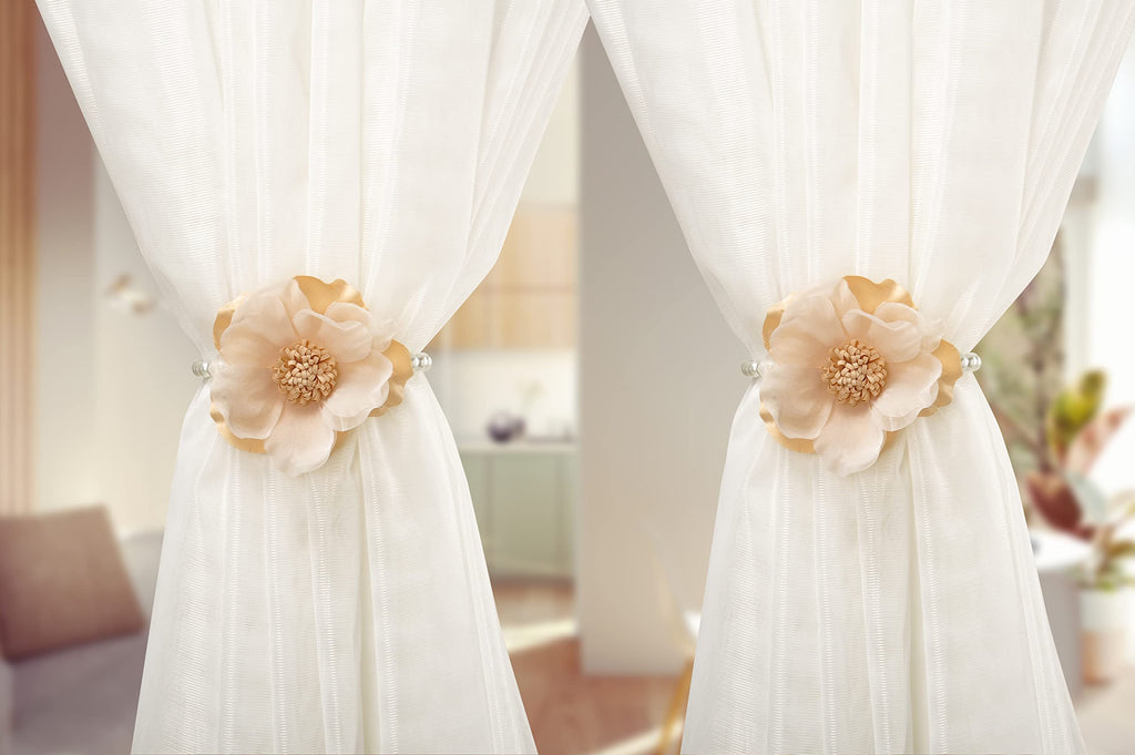 Elegant Pearl Magnetic Curtain Tieback with Handmade Flower Decorative Drapery Holdbacks Rope Holder
