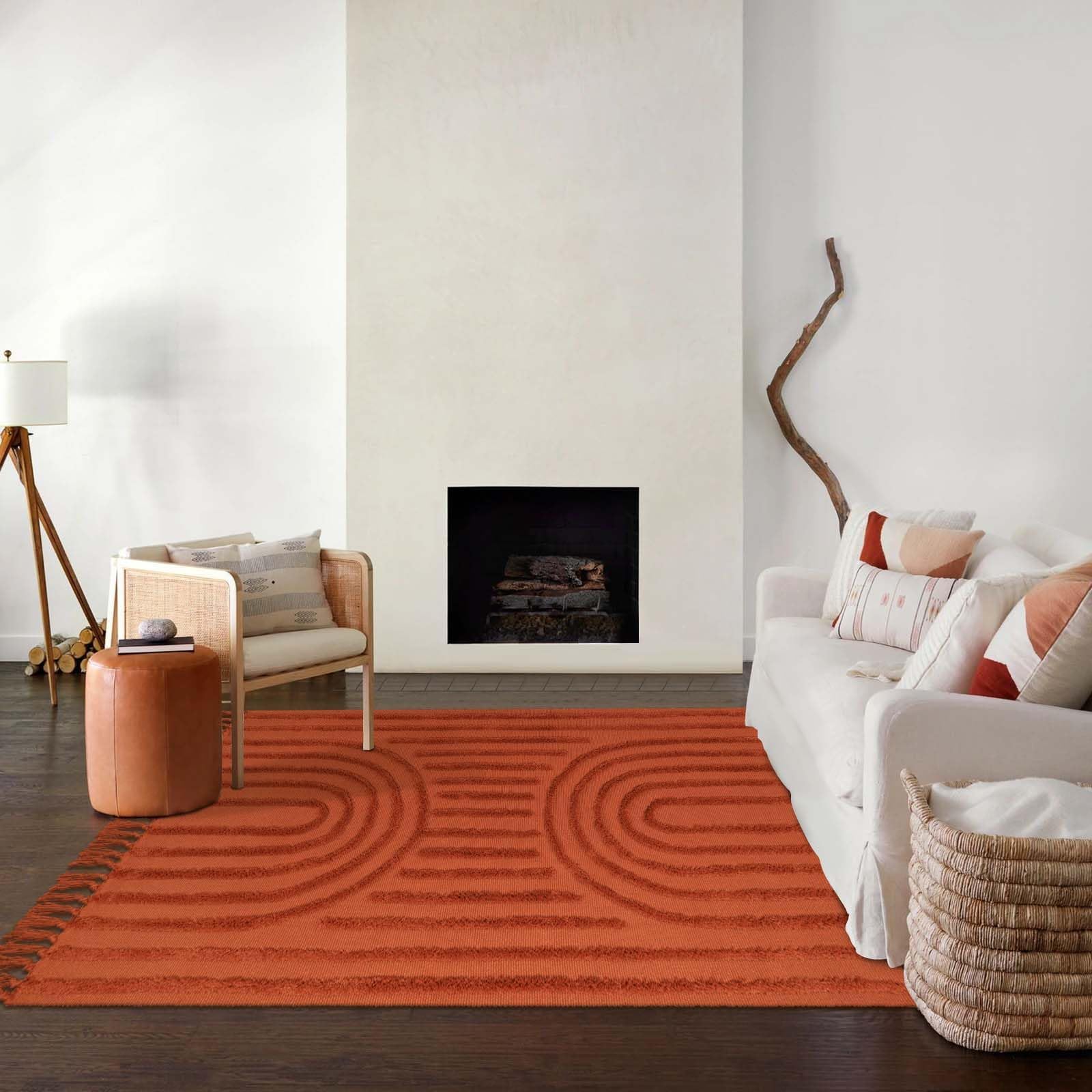 Washable Kitchen Runner Rug - Hand-Woven Bathroom Runner Rug with Tassels, Terracotta Entryway Runner Rug, Tufted Rainbow Bedroom Rug Runner, Hallway Rug for Laundry/Living Room