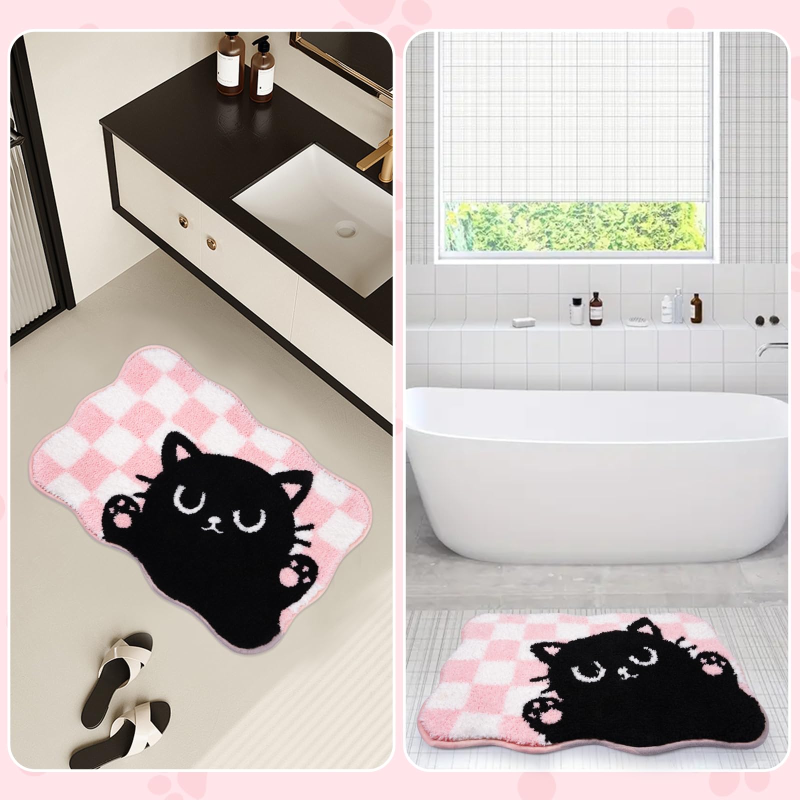 Pink Bathroom Rug - Cat Bath Rugs,Soft and Absorbent,Non Slip Cute Bath Mat for Shower Tub Bedroom,24" x 16"