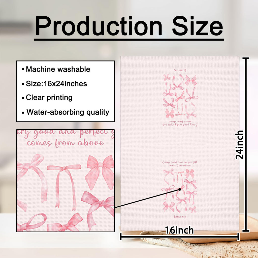 Girly Pink Bow Coquette Preppy Towel, 16x24 Inch