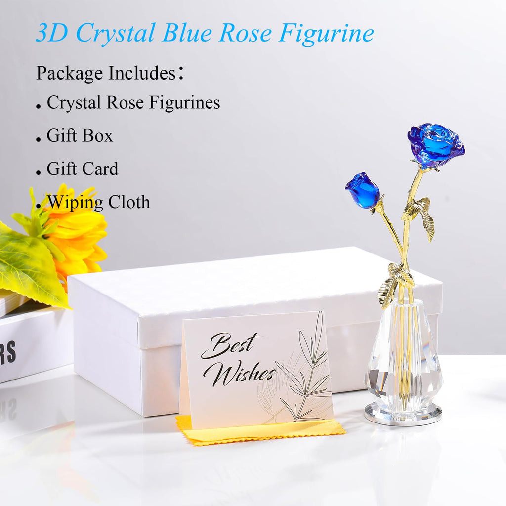 Crystal Rose Flowers Figurines Home Decor, Glass Roses with Stems