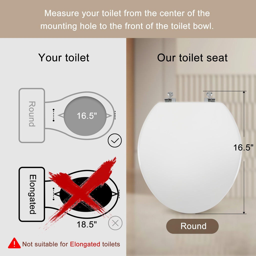 Round Toilet Seat Natural Wood Toilet Seat with Zinc Alloy Hinges, Easy to Install also Easy to Clean, Scratch Resistant