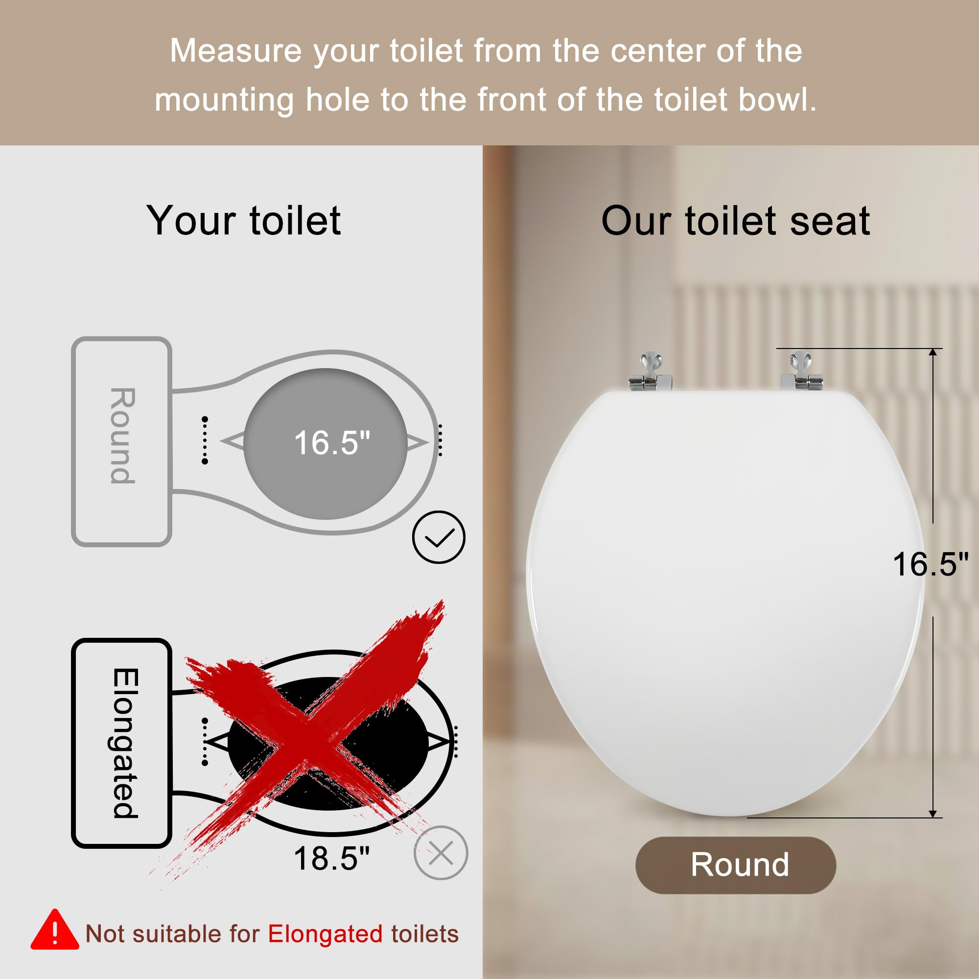 Round Toilet Seat Natural Wood Toilet Seat with Zinc Alloy Hinges, Easy to Install also Easy to Clean, Scratch Resistant