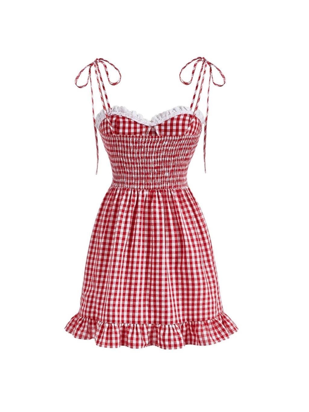 Women's Gingham Print tie Shoulder Sleeveless Ruffle Hem Cami Dress