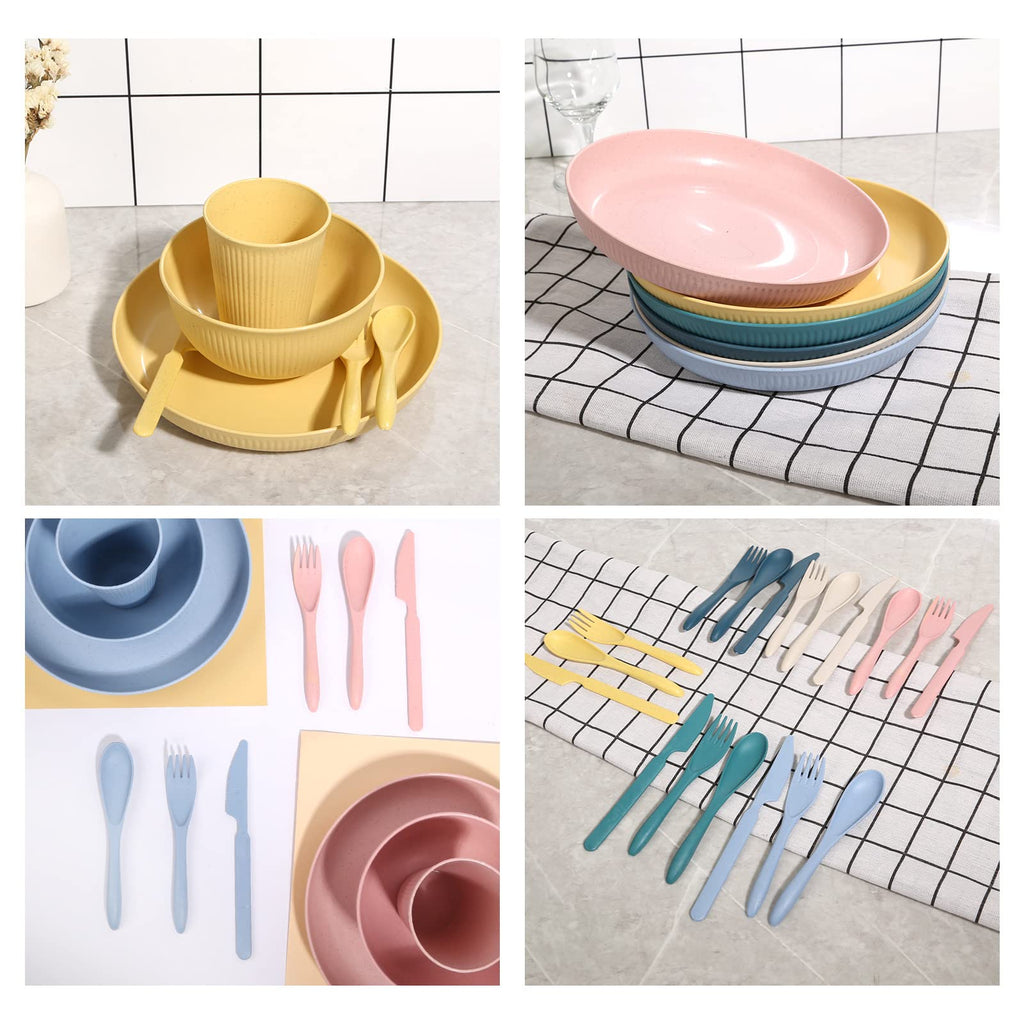 Wheat Straw Dinnerware Sets -36 Piece Unbreakable Dinnerware Sets for 6, Wheat Straw Plates and Bowls Set, Lightweight