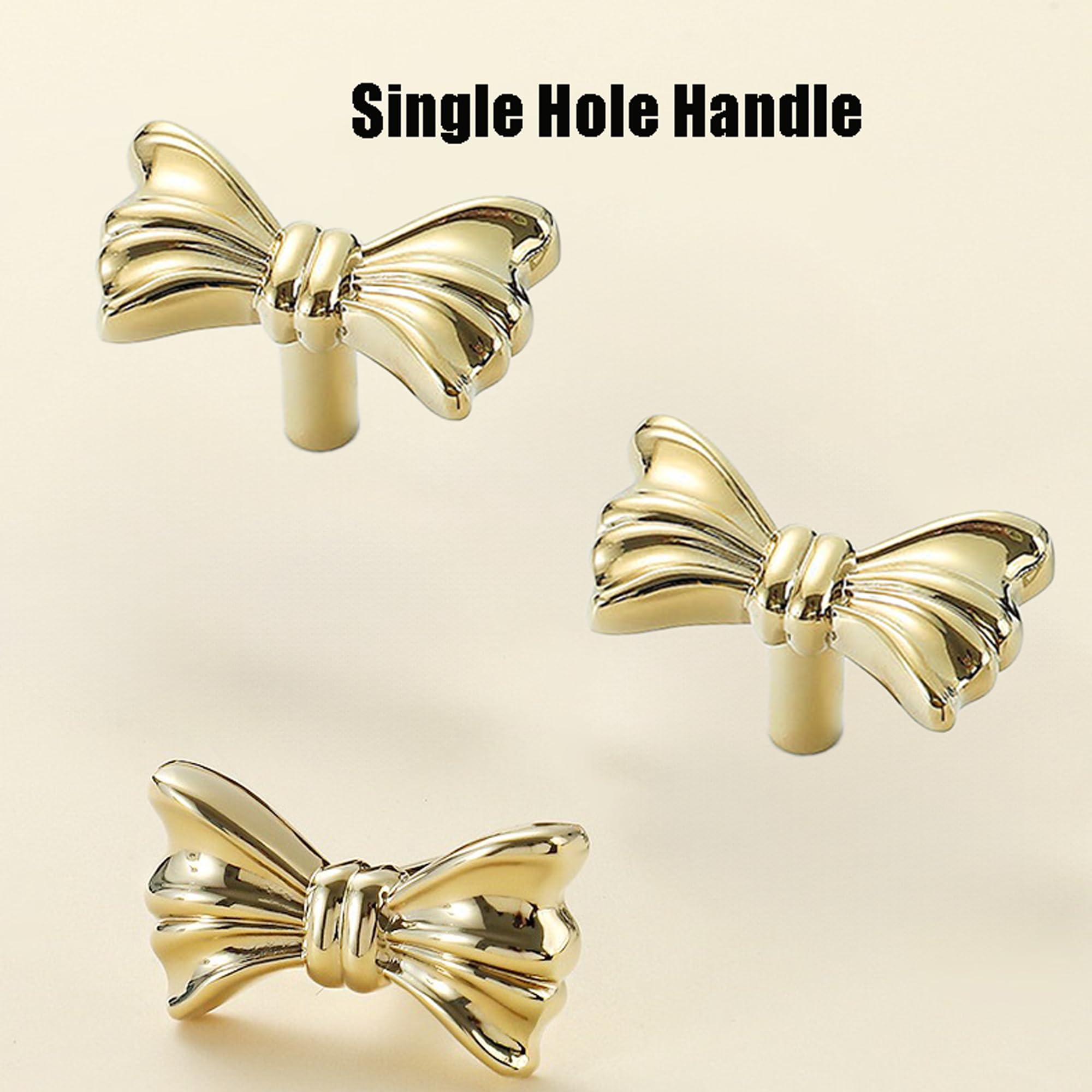 Gold Brass Small Bow Knobs Cute Dresser Drawer Handles Kitchen Cabinet Pulls Art Deco Single Hole Decorative Knobs Modern Furniture Hardware for Closet Cupboard