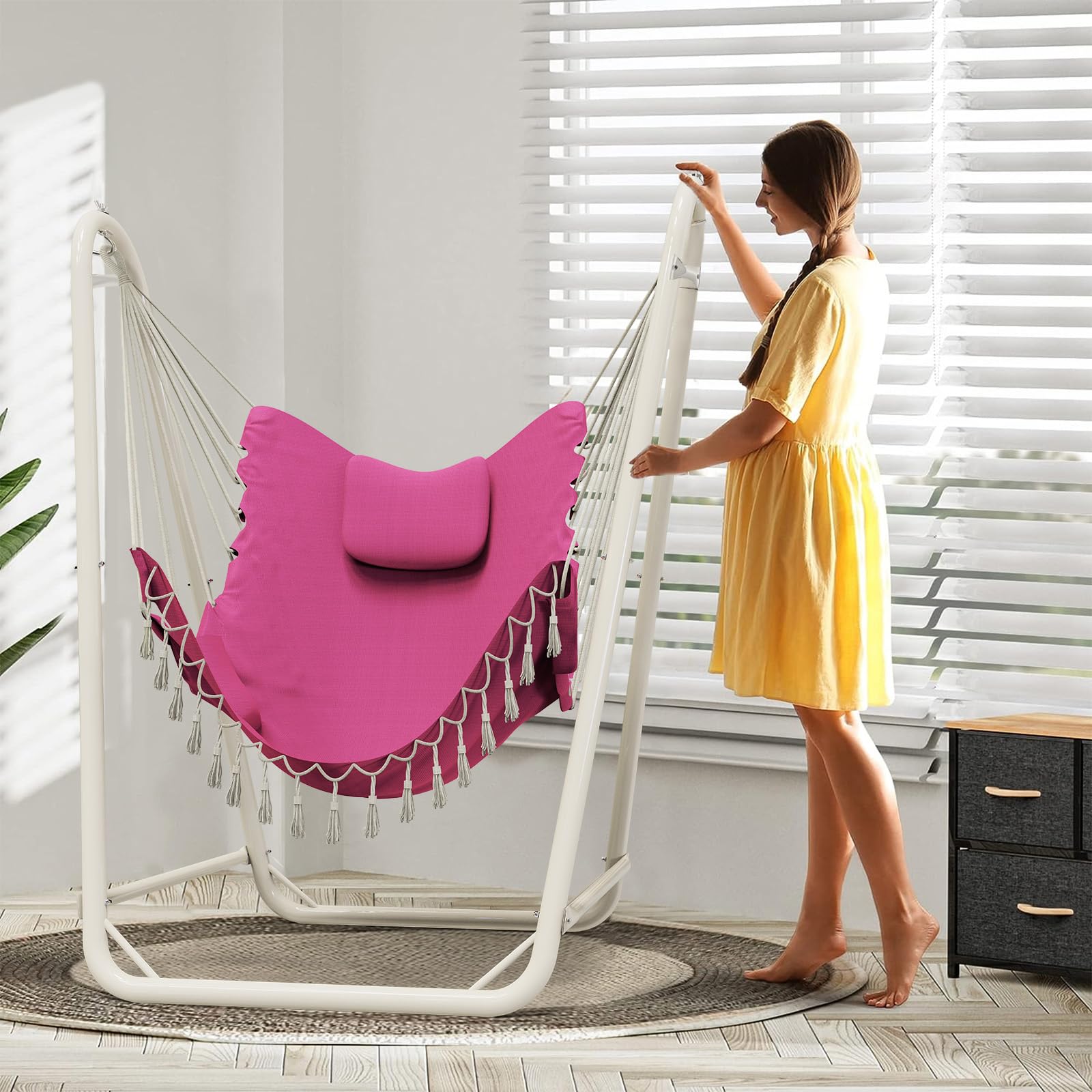 Hammock Chair with Stand,Heavy-Duty Hanging Chair with Stand for Indoor Outdoor, Sturdy Swing Chair Stand Max Load 350 pounds (Hammock Chair Included)