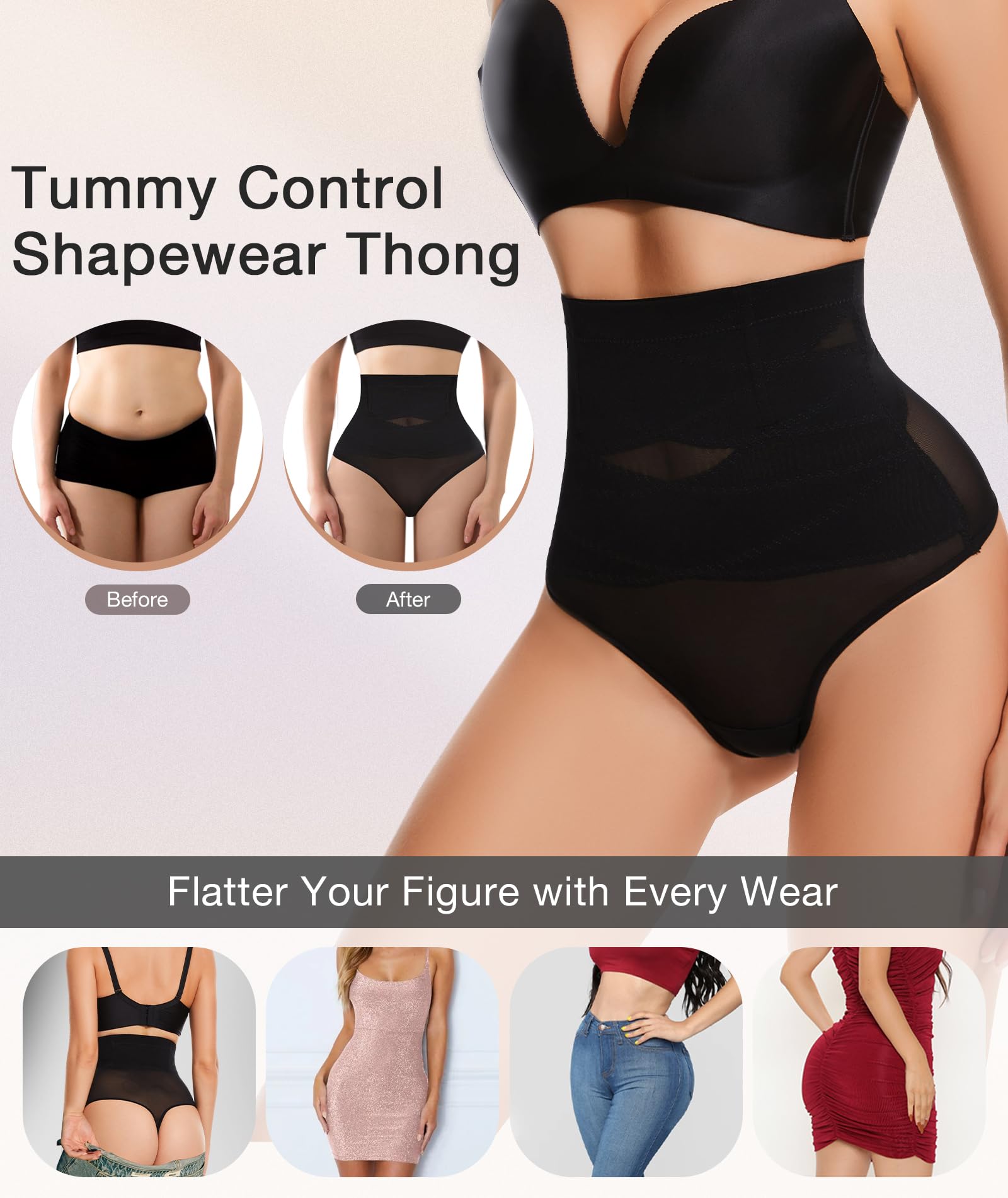 Thong Shapewear Tummy Control Underwear for Women High Waisted Body Shaper Stomach Girdle Panties