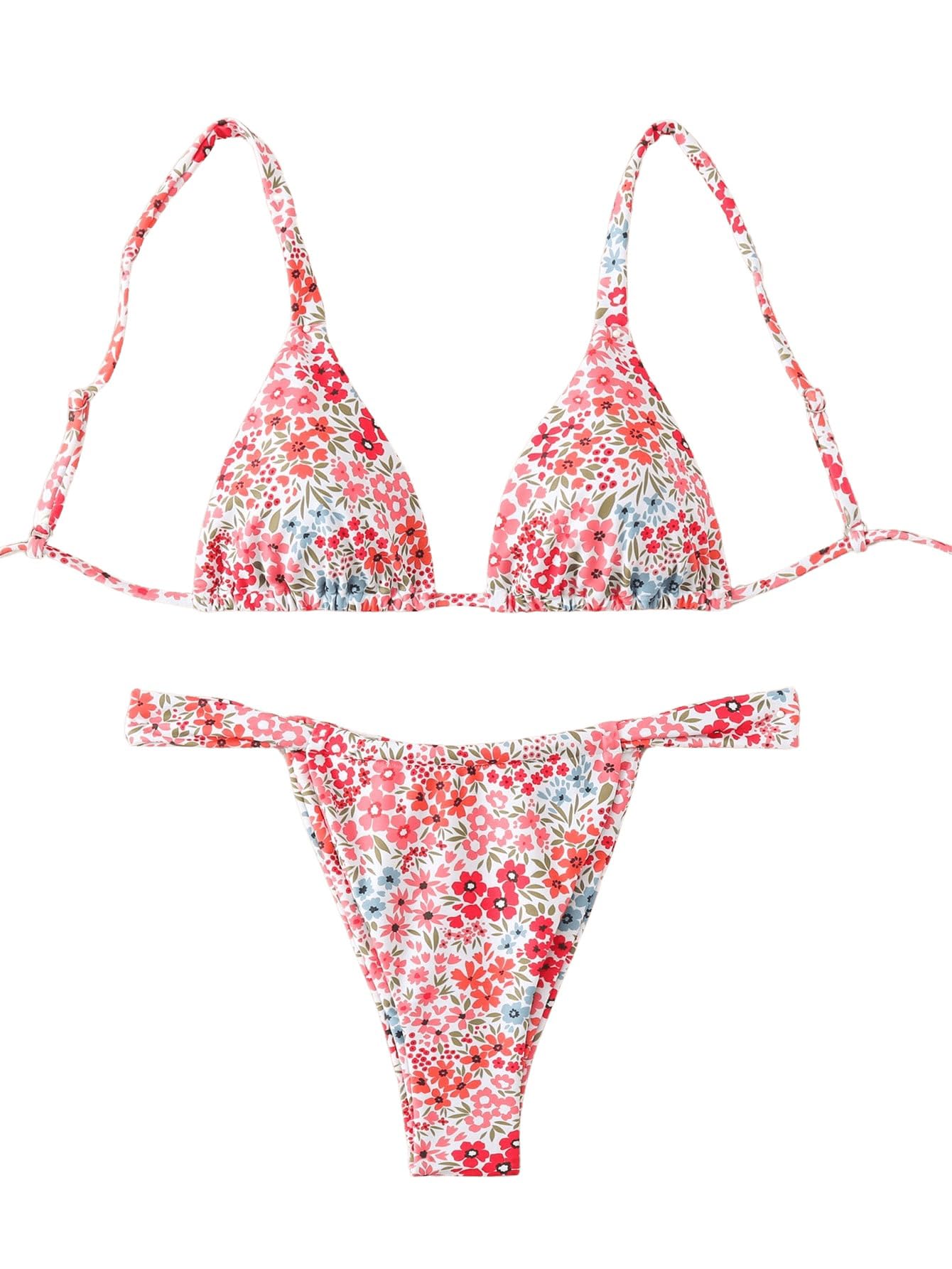 Women's Boho Floral Tie Side Triangle High Cut Bikini Set Bathing Suit Swimsuit