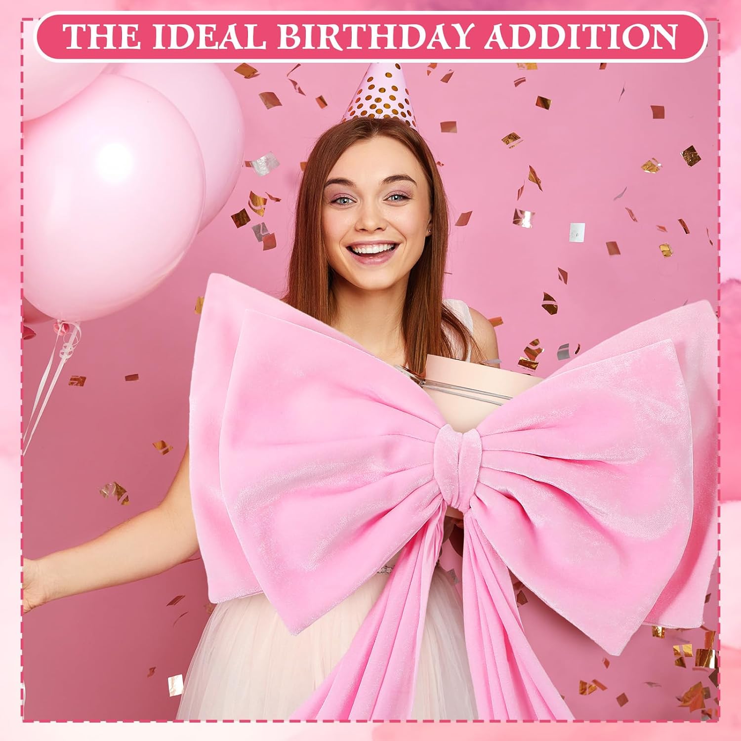 Large Pink Bow Decoration Soft Velvet 35x31 Inch Big Coquette Bow for Party Room Wall Decor, Giant Velvet Tie Hanging Birthday Party Gift Wedding Sofa Bedroom Living Room