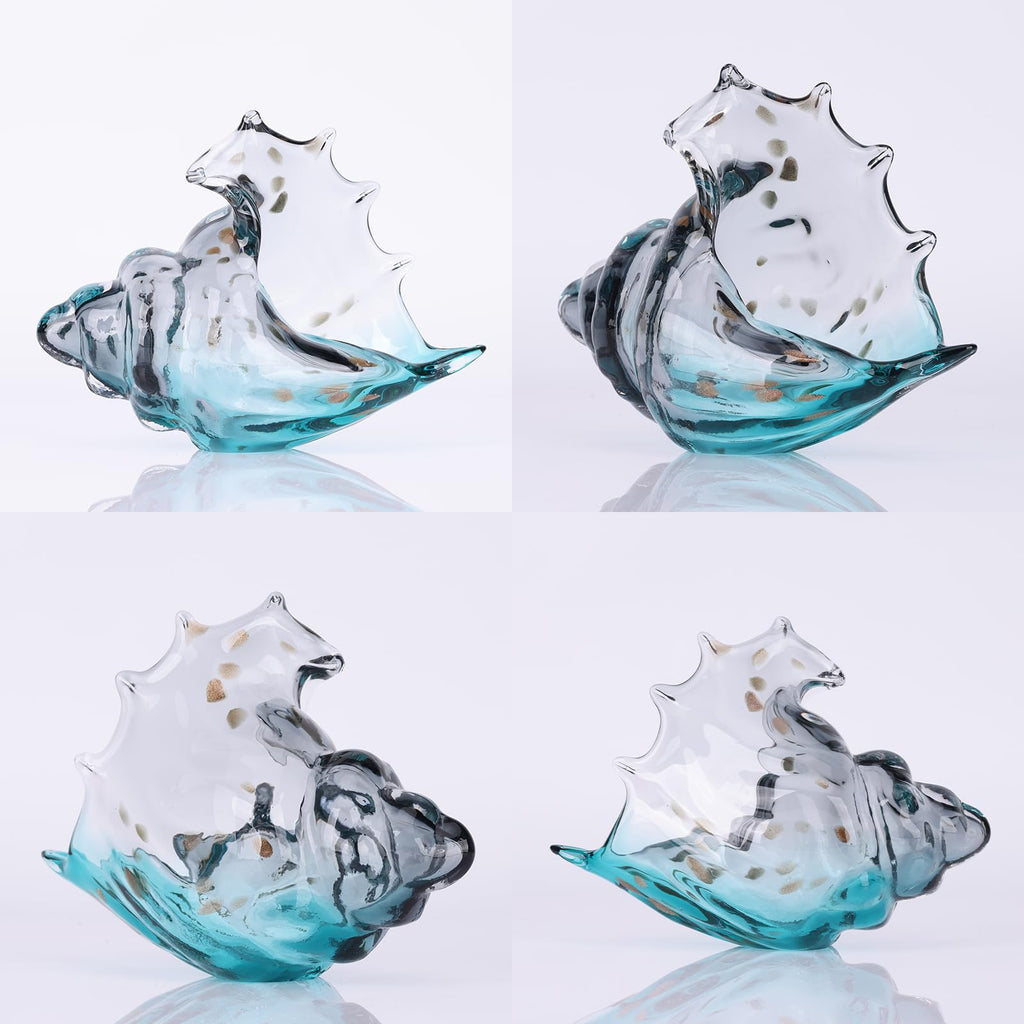 Hand Blown Glass Conch - Coastal Home Decor Conch Corners, Glass Art Conch Sculptures, Office Decor Blown Glass Art, Living Room Table Centerpieces, Bathroom Shelf Tops And Cabinet Decor