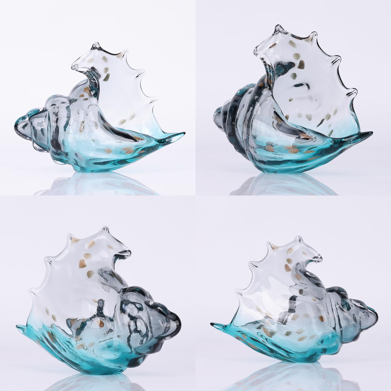Hand Blown Glass Conch - Coastal Home Decor Conch Corners, Glass Art Conch Sculptures, Office Decor Blown Glass Art, Living Room Table Centerpieces, Bathroom Shelf Tops And Cabinet Decor