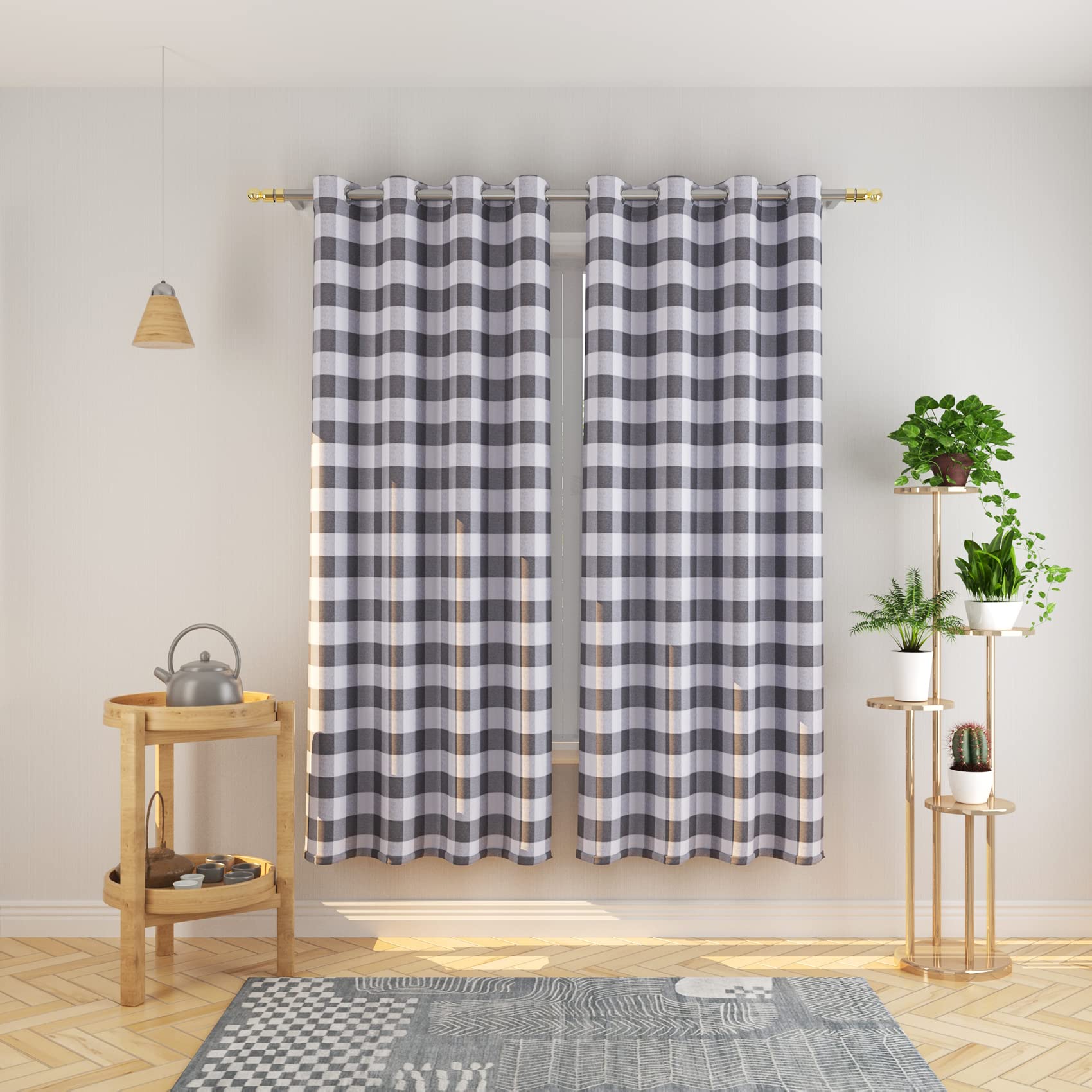 Tier Curtains Check Gingham Plaid Window Curtain Panels Bathroom Grommet Top Window Treatment 2 Panels