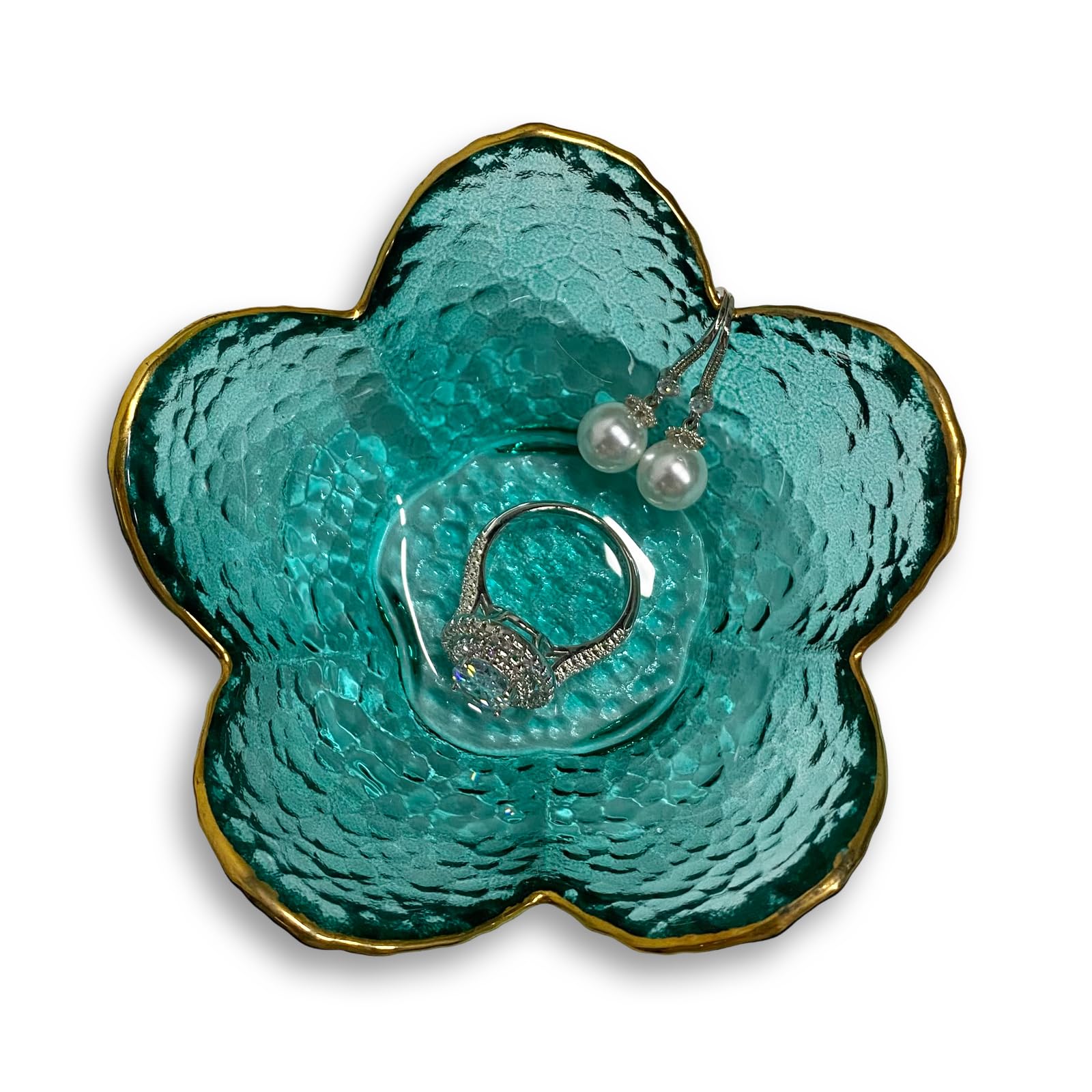 Flower Ring Dish Jewelry Tray, Decorative Glass Trinket Dish, Modern Accent Tray for Vanity Home Décor