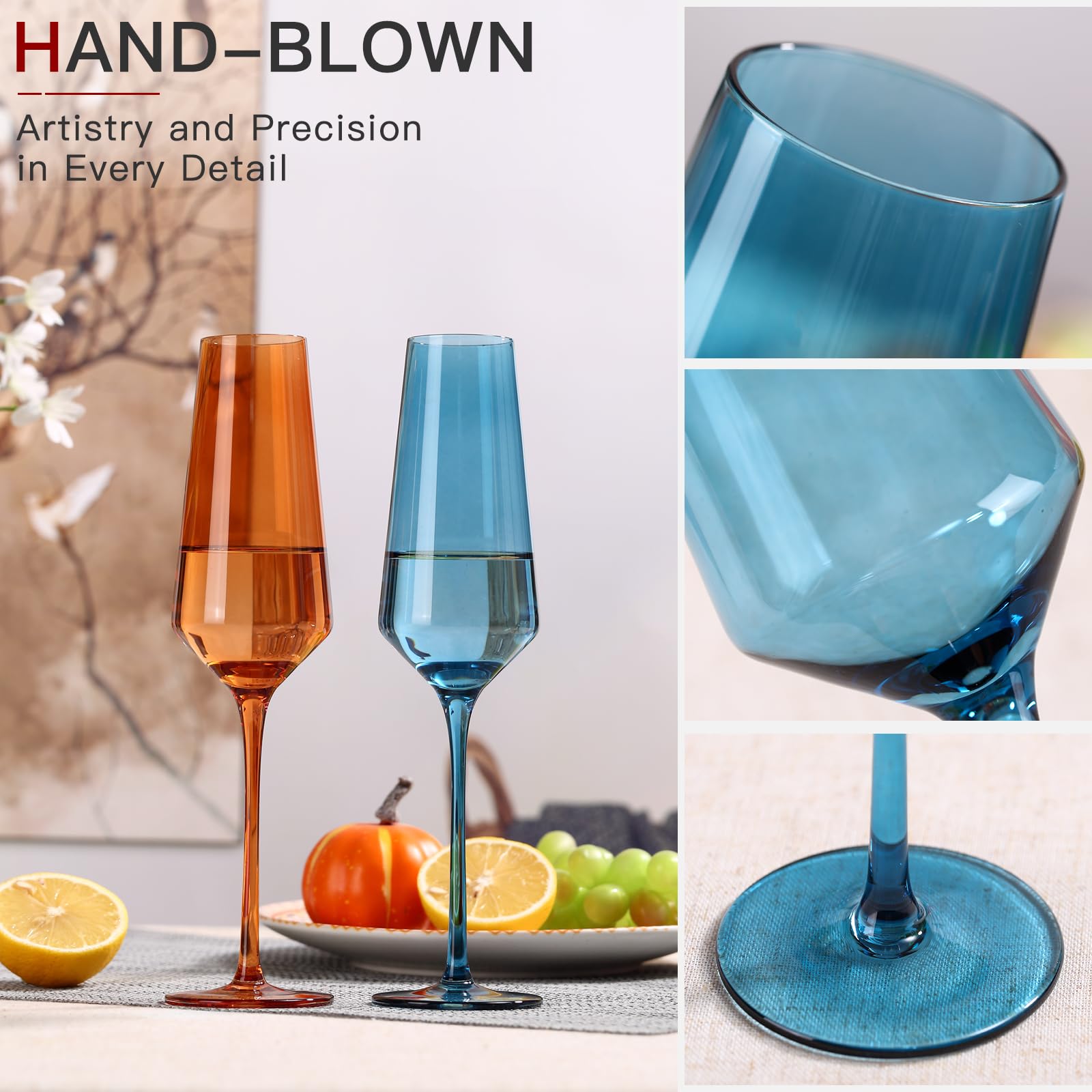 Colored Champagne Flutes Set of 6