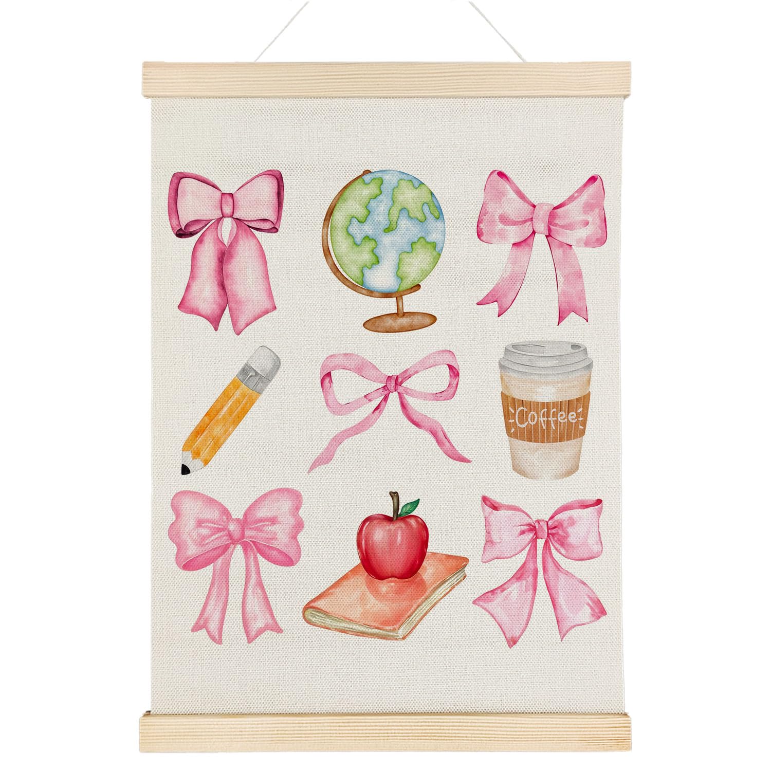 Coquette Teacher Wall Decor - Preppy Teacher Wall Art with Wooden Poster Hanger, for Office & Classroom, 12x16 Inch
