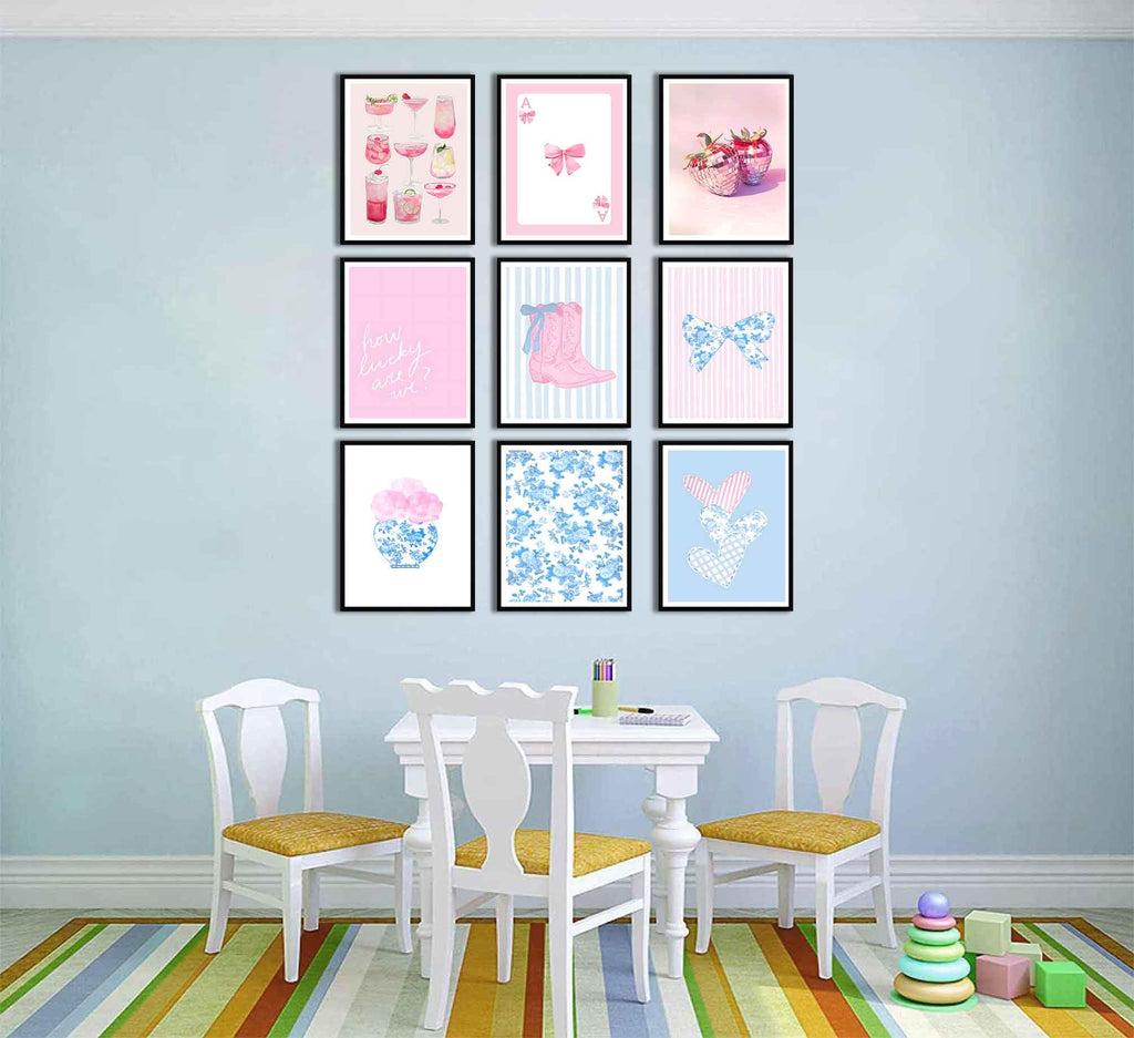 Pink Bows Canvas Wall Art Trendy Coquette Bow Cute Cat Wall Decor