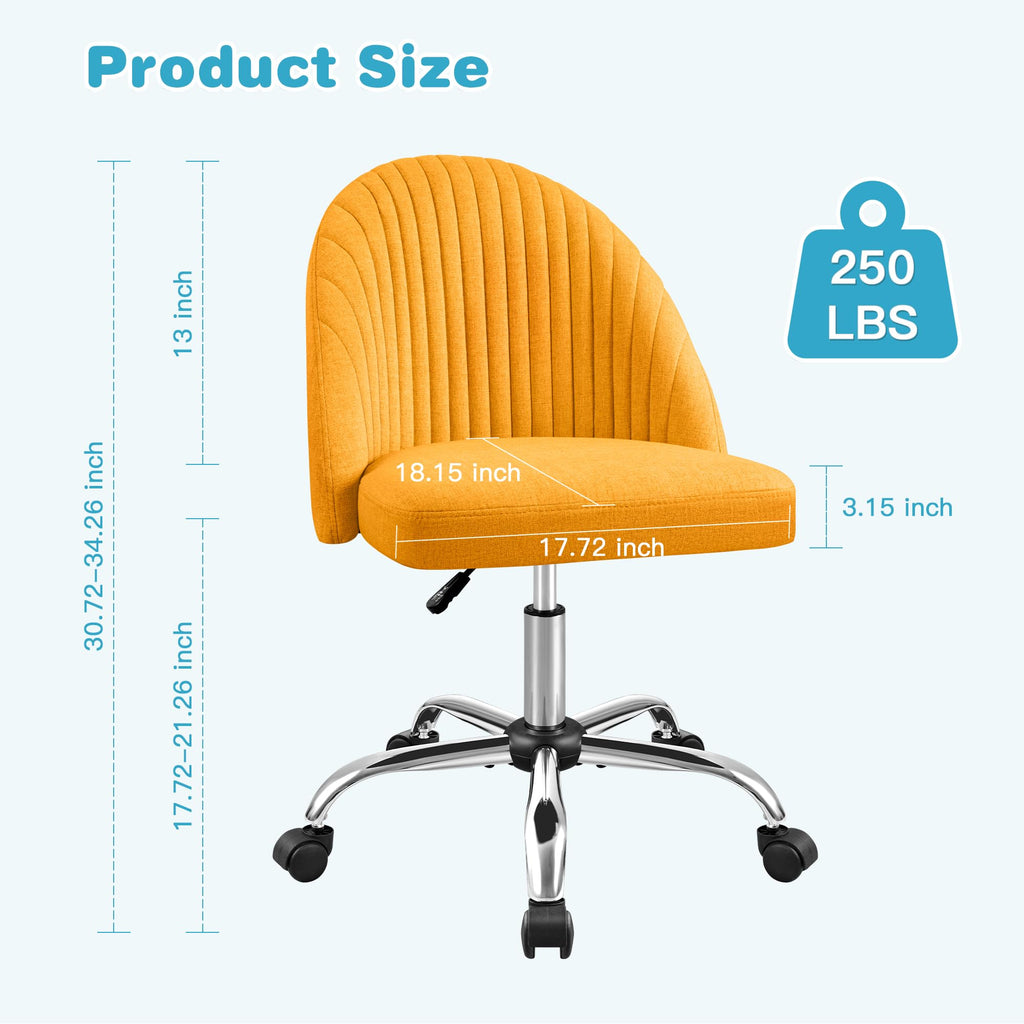 Modern Armless Cute Adjustable Swivel Padded Fabric Vanity Chair with Wheels