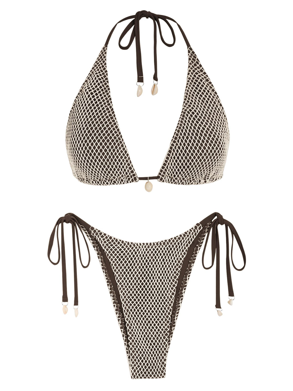 Women's Multiway Triangle Bikini â€?Fishnet Tie-Side Bandeau & Halter Swimsuit Set