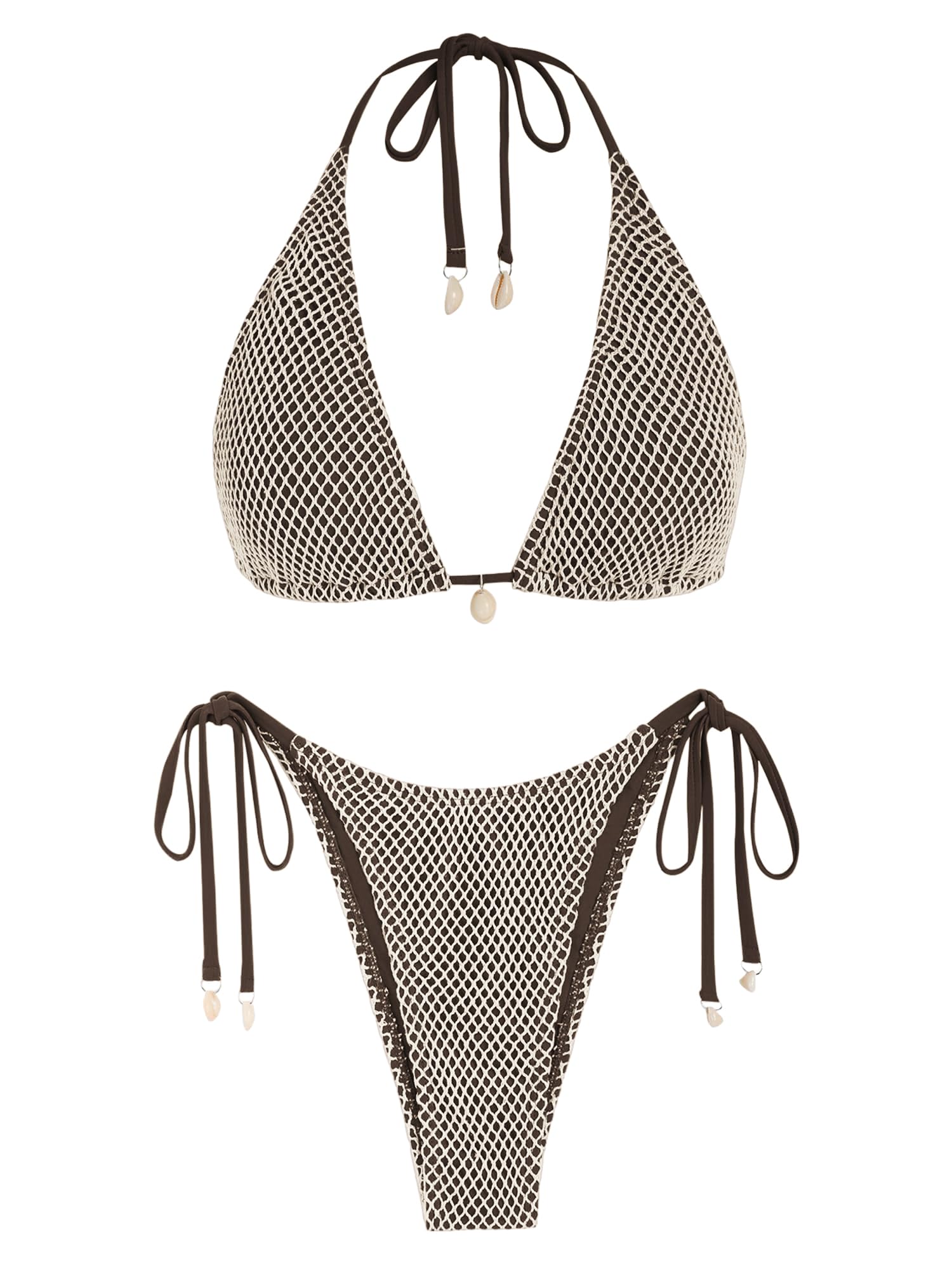 Women's Multiway Triangle Bikini â€?Fishnet Tie-Side Bandeau & Halter Swimsuit Set