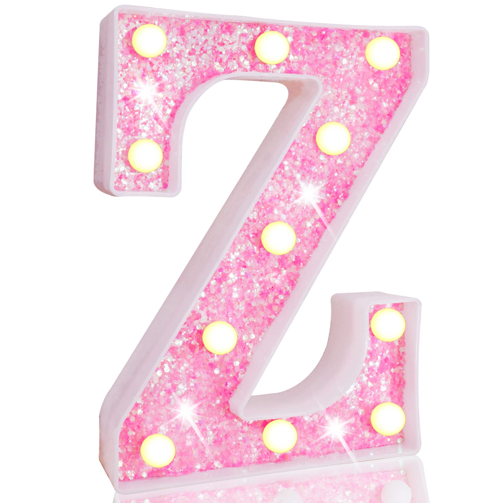 Pink LED Letters Glitter Alphabet LetterS & Numbers Sign Battery Powered