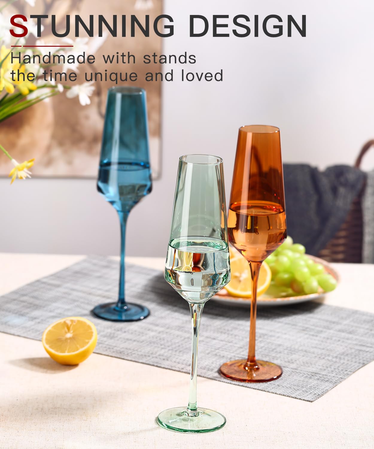 Colored Champagne Flutes Set of 6