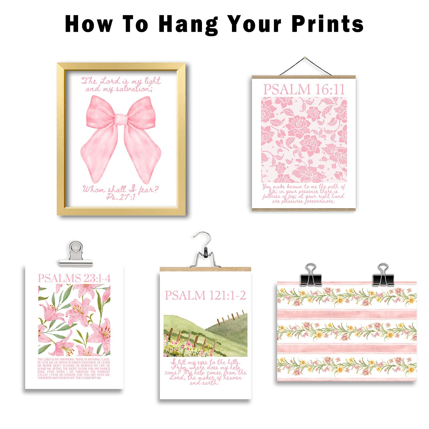 A 16 PCS Coquette Wall Art Decor, Pink Bow Bible Verses Gallery Wall Prints