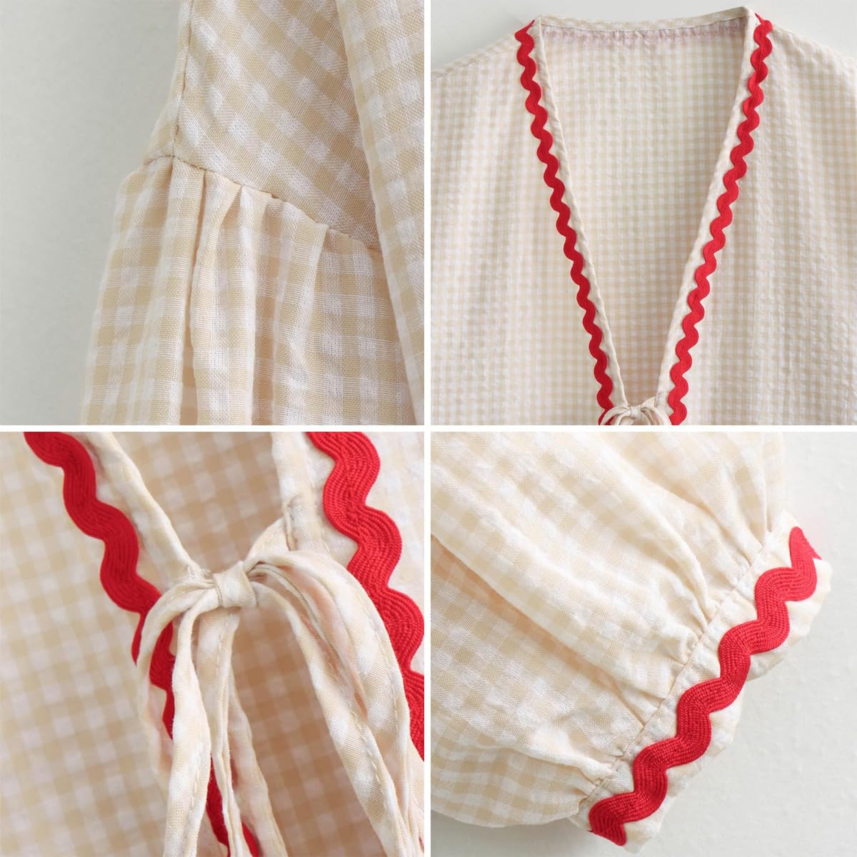 Tie Front Tops for Women Gingham Babydoll Bow Top Puff Sleeve Coquette Tops Heart Long Sleeve Cute Spring Tops