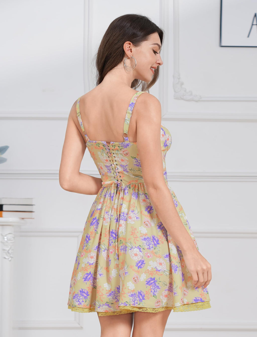 Women's Spaghetti Strap Corset Mini Dress â€?Backless, Lace-Up, Low-Cut Ruffle Sundress