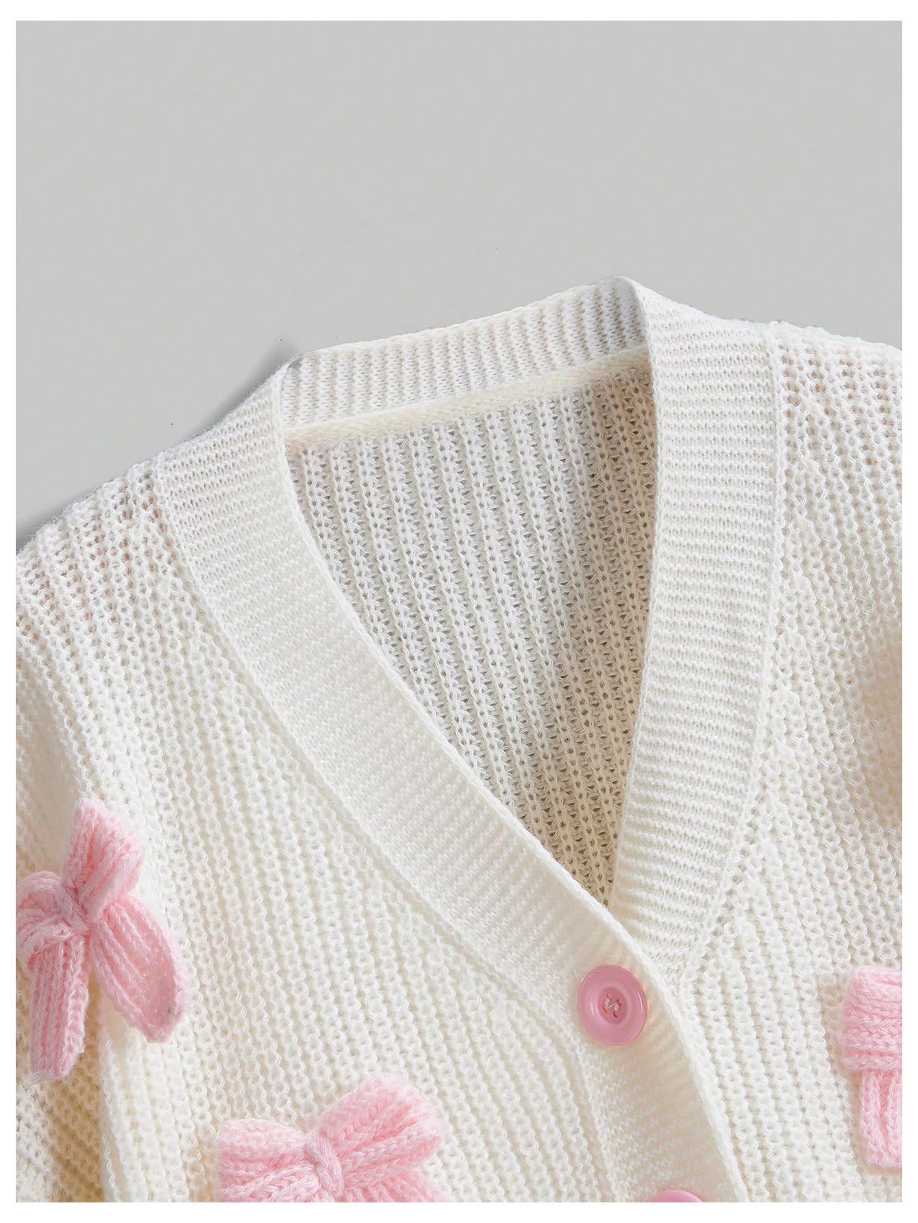 Women's Cute Bow Cardigan Sweater Long Sleeve V Neck Button Down Pullover Top