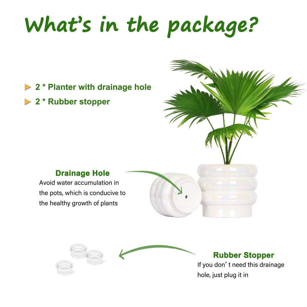 Ceramic Plant Pots for Indoor Plants, Rainbow Pearl Glaze Planter with Planters for Plants with Drainage Hole