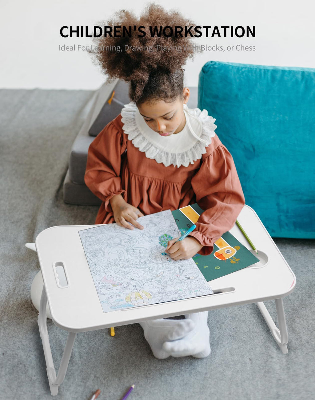 Portable Foldable Study Table, Laptop Stand With Cup Holder, Tablet Slot, And Lift Handle For Working