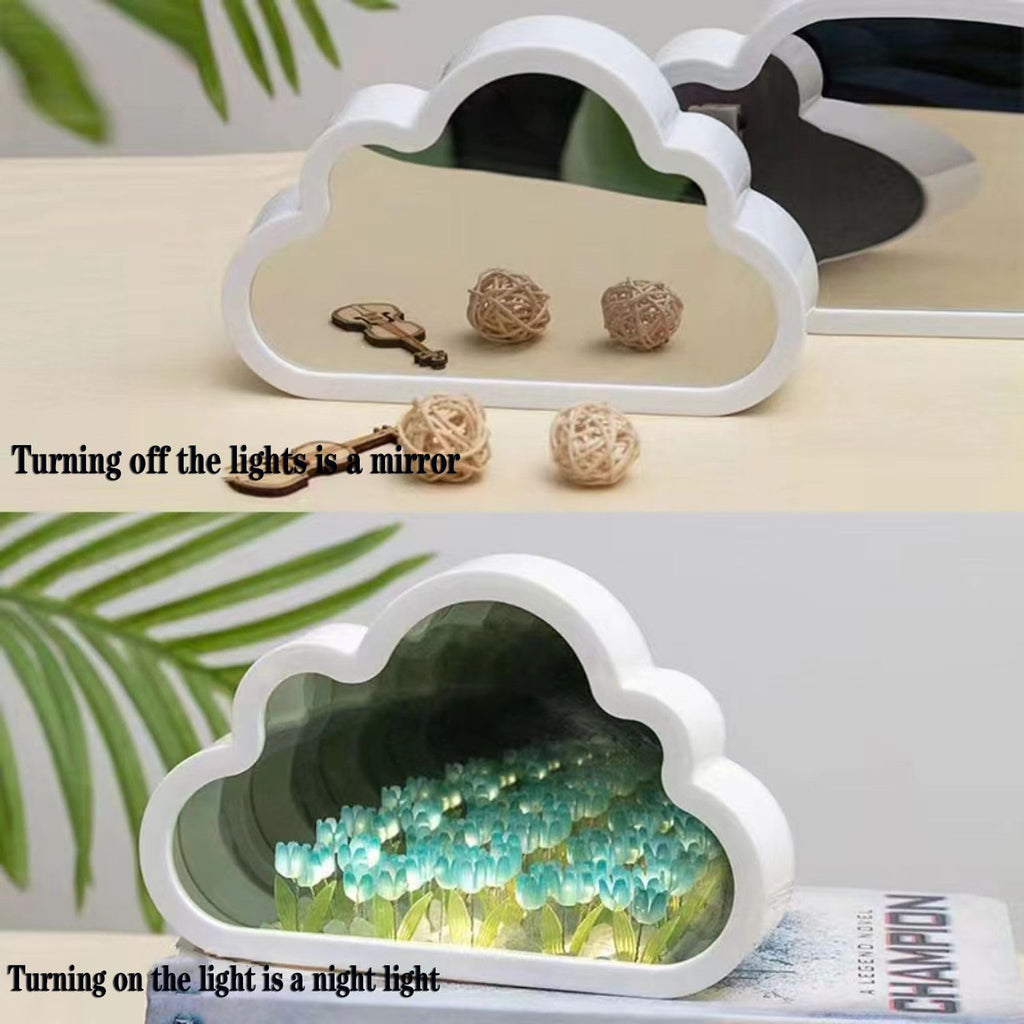 DIY Cloud Tulip Mirror Night Light, Simulation Flower Bedroom Cloud Tulip Table Lamp, Creative Home Decoration