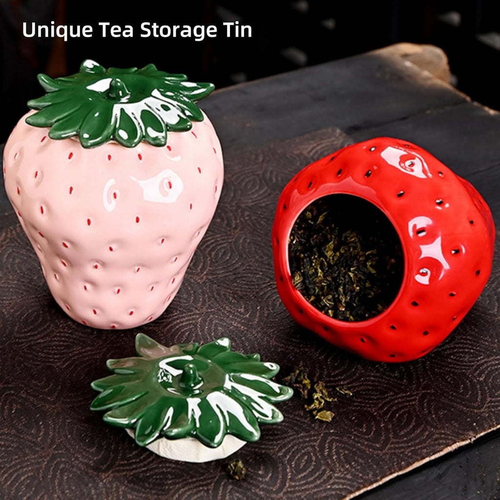 Ceramic Strawberry Jars, 2 Pack Strawberry Shaped Canisters With Lids