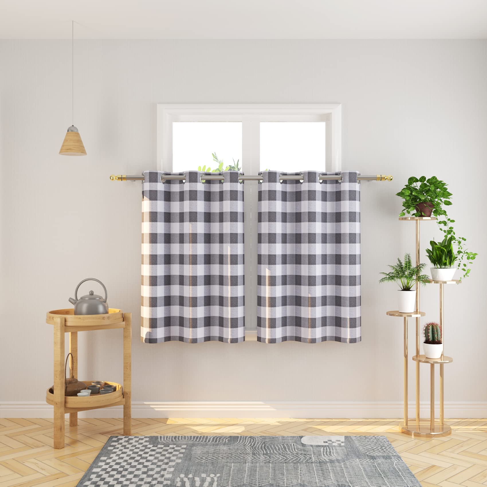 Tier Curtains Check Gingham Plaid Window Curtain Panels Bathroom Grommet Top Window Treatment 2 Panels