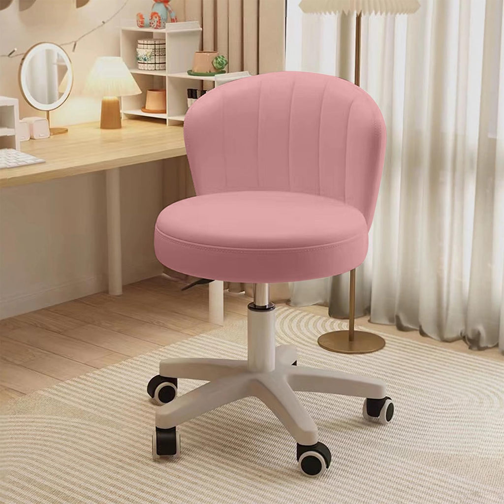 Small Desk Chair Round Rolling Chair with Back PU Leather Height Adjustable Swivel Vanity Work Computer Stool Chair