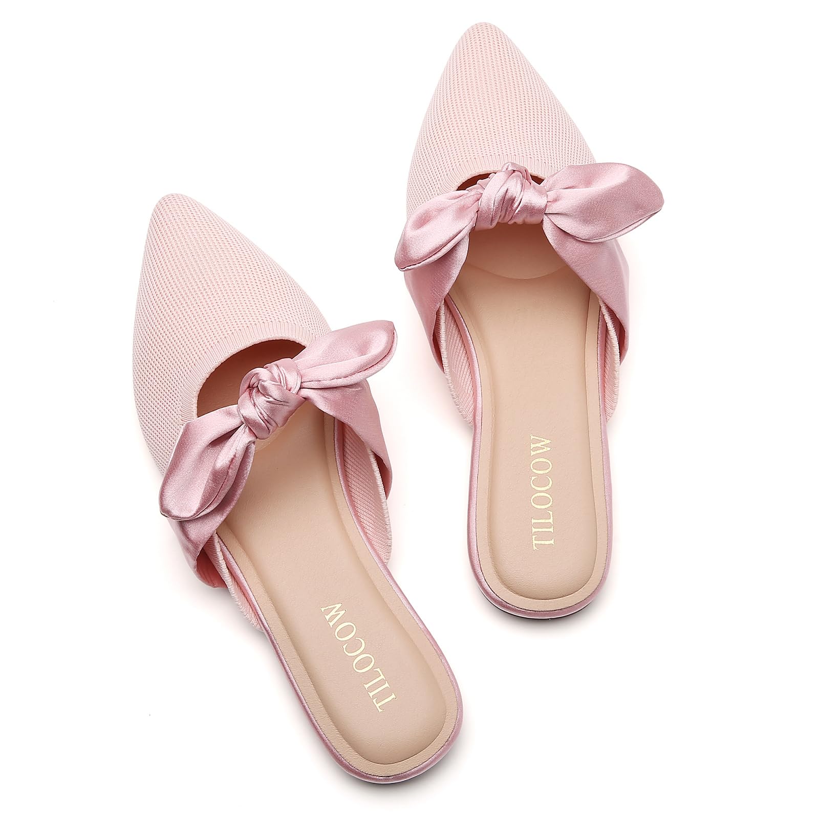 Knotbow Mules for Woman Pointed Toe Flats Bow Mules Slip On Slides Flats Shoes Women Dressy Comfortable