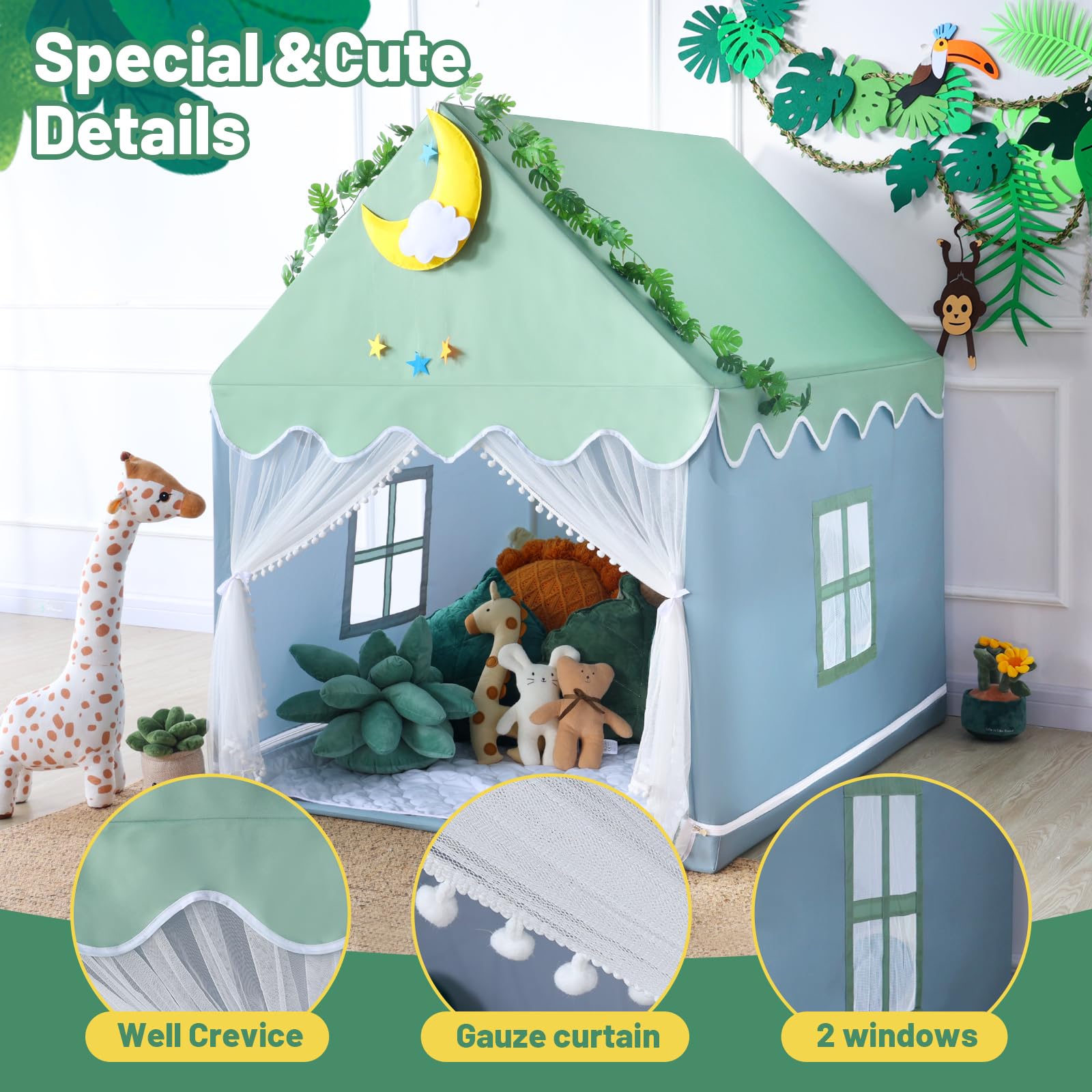 Kid Tent with Mat, Star Lights - Kids Play Tents for Toddlers Kids Tents Indoor Playhouse - Princess Tent for Girls Toy House