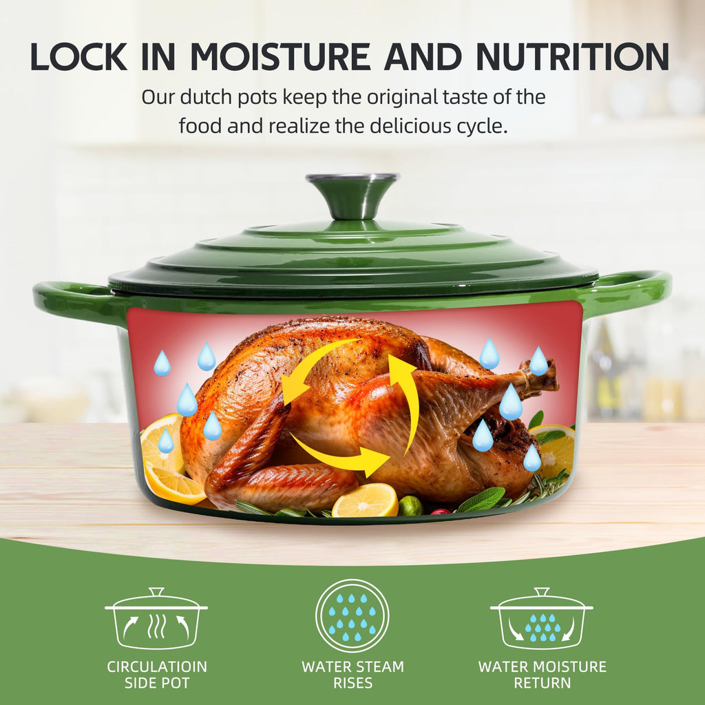 Enameled Cast Iron Dutch Oven with Lid - Big Dual Handles - Round Pot for Versatile Cooking 6 Quart