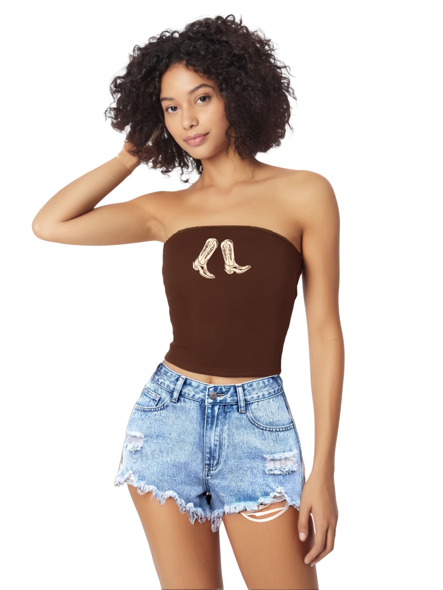 Women's Strapless Y2k Graphic Tube Crop Top Sleeveless Summer Bandeau Tops